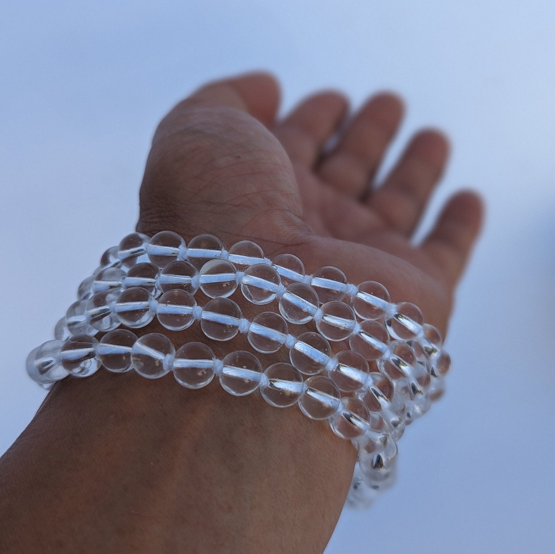 Knotted Clear Quartz Crystal Meditation Mala: 108 Beads, 8mm