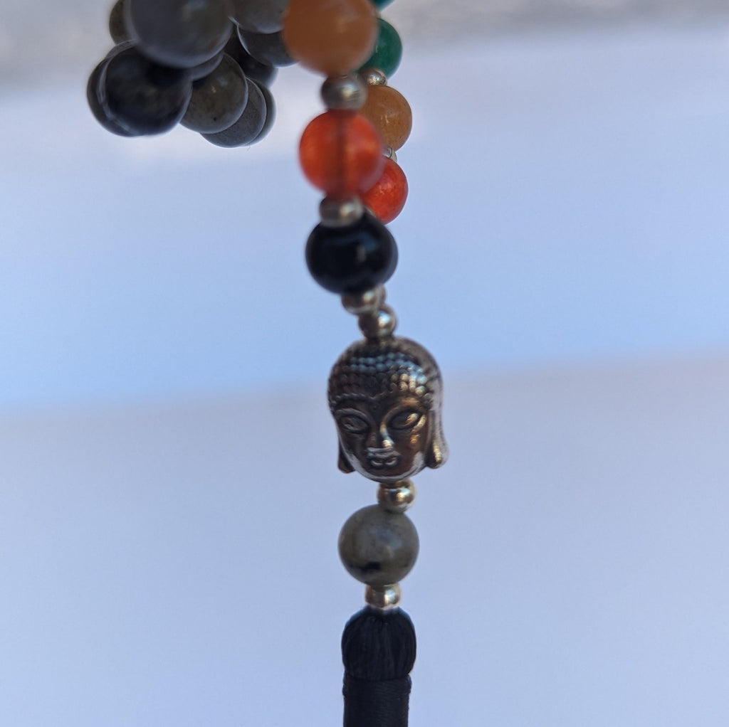 Labradorite 7 Chakra Mala: Knotted Bead Meditation Crystal Mala