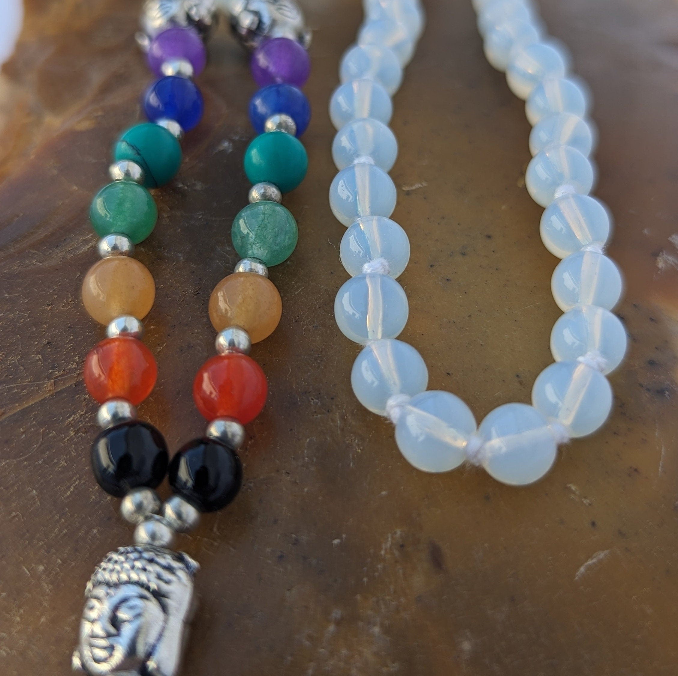 Milky Quartz 7-Chakra Mala: Knotted Meditation Beads