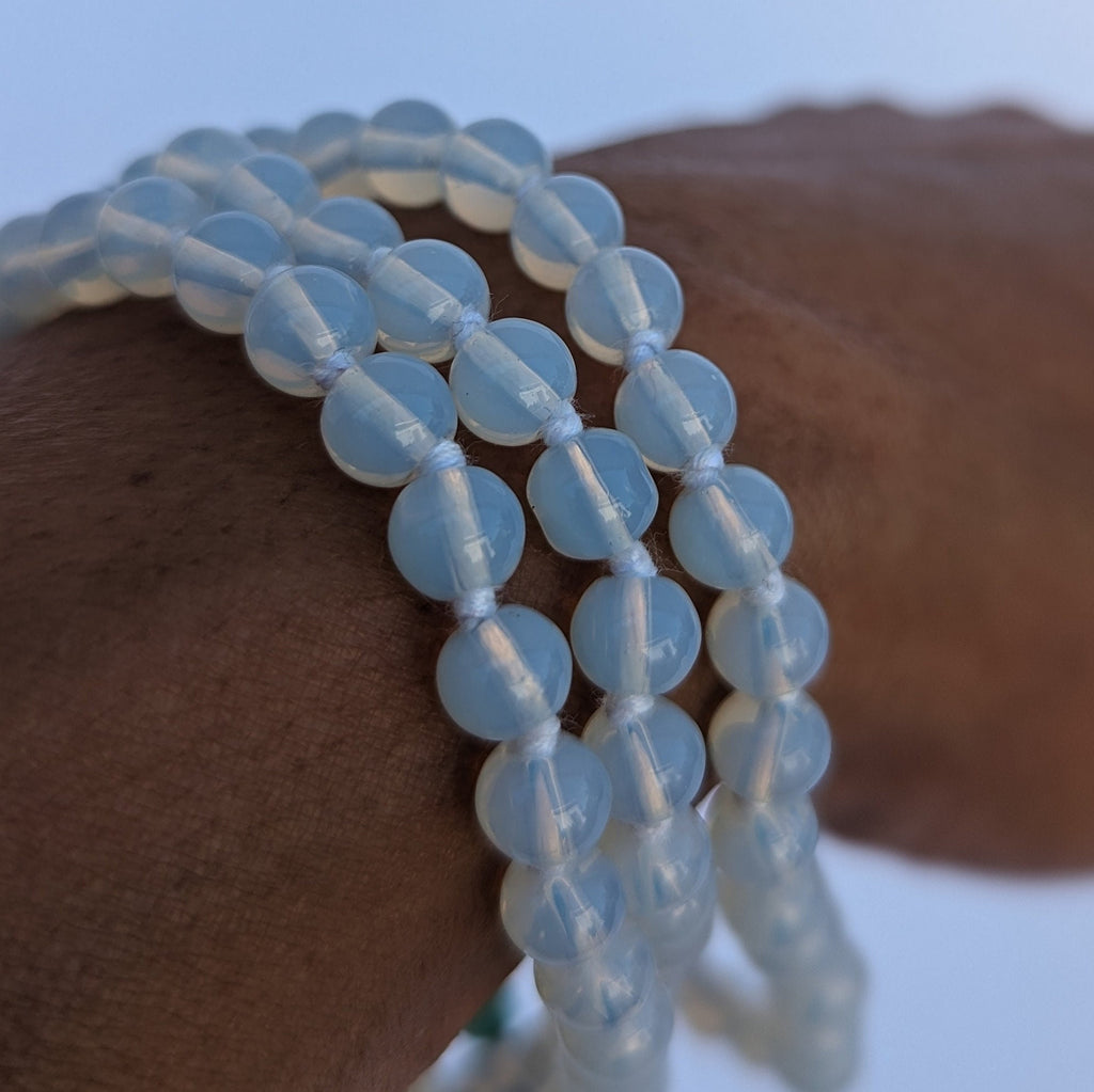 Milky Quartz 7-Chakra Mala: Knotted Meditation Beads