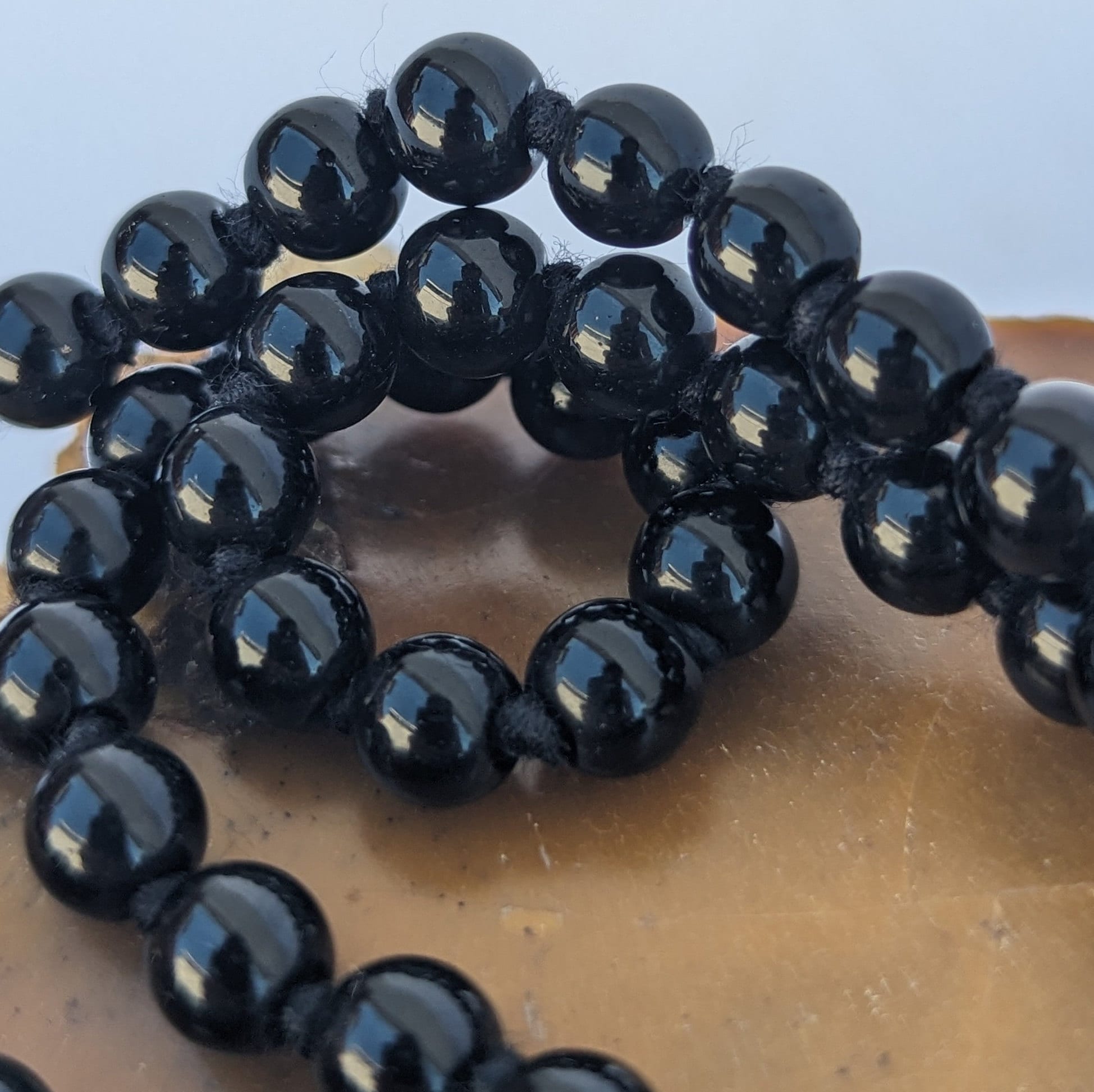 Black Onyx 7 Chakra Mala: Knotted Bead Meditation Necklace