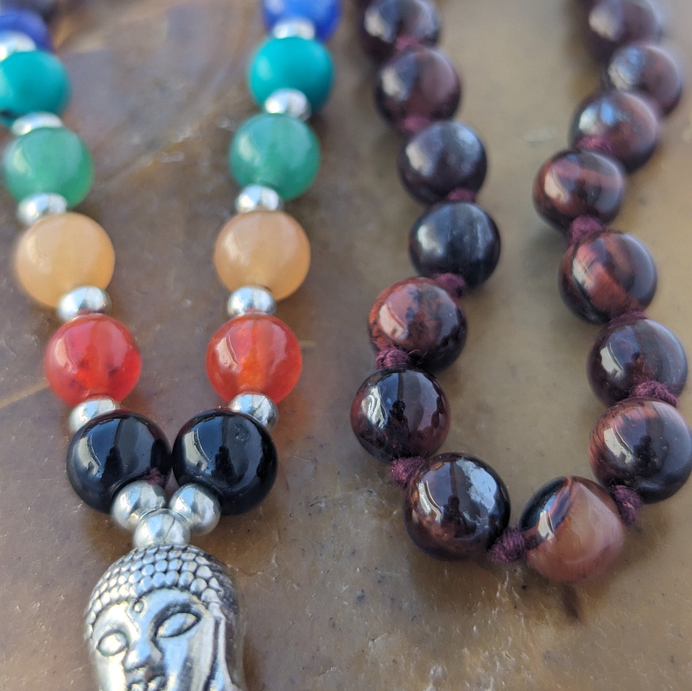 Red Tiger's Eye Mala: 7 Chakra Stone, Knotted Meditation Beads