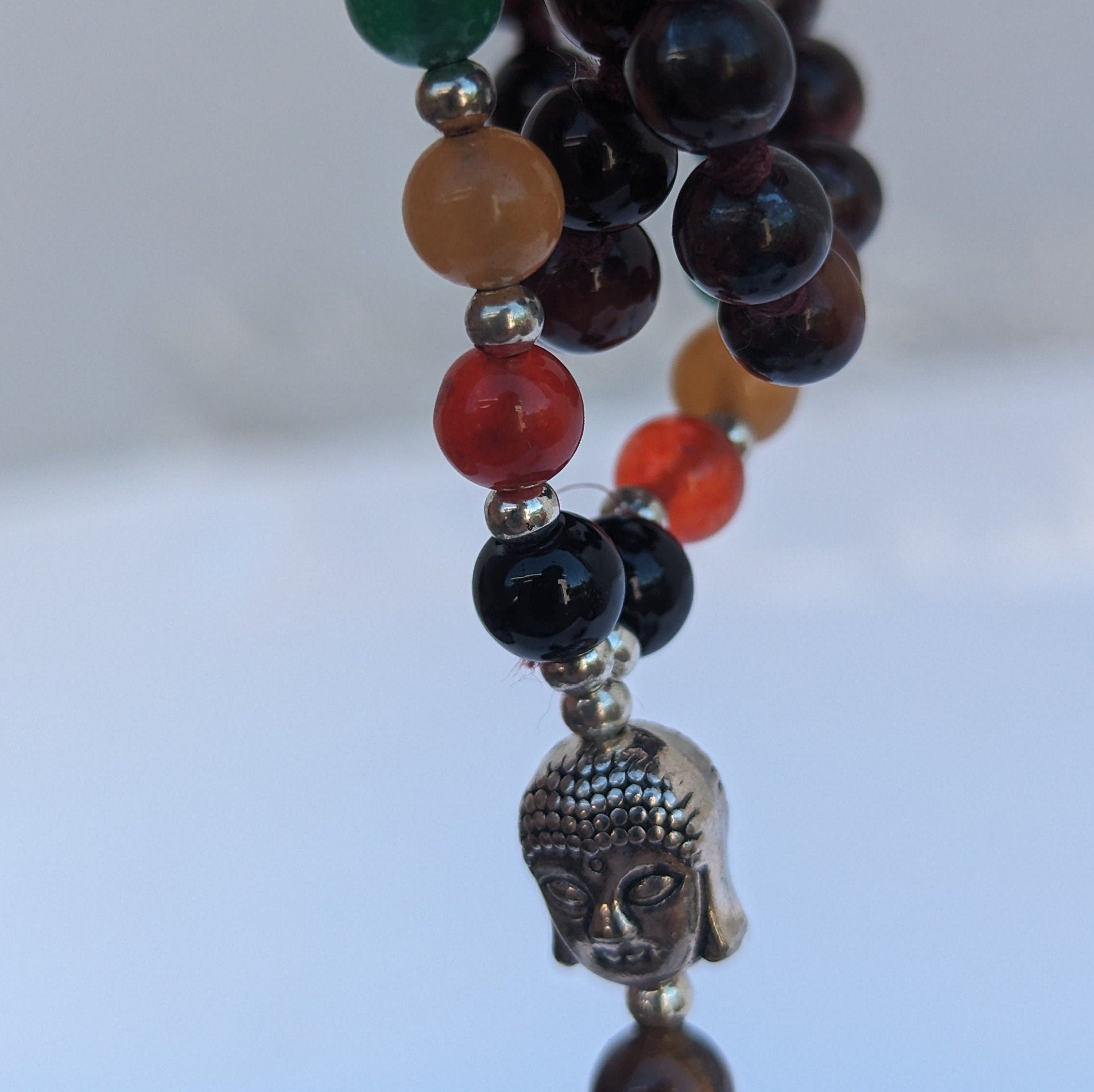 Red Tiger's Eye Mala: 7 Chakra Stone, Knotted Meditation Beads