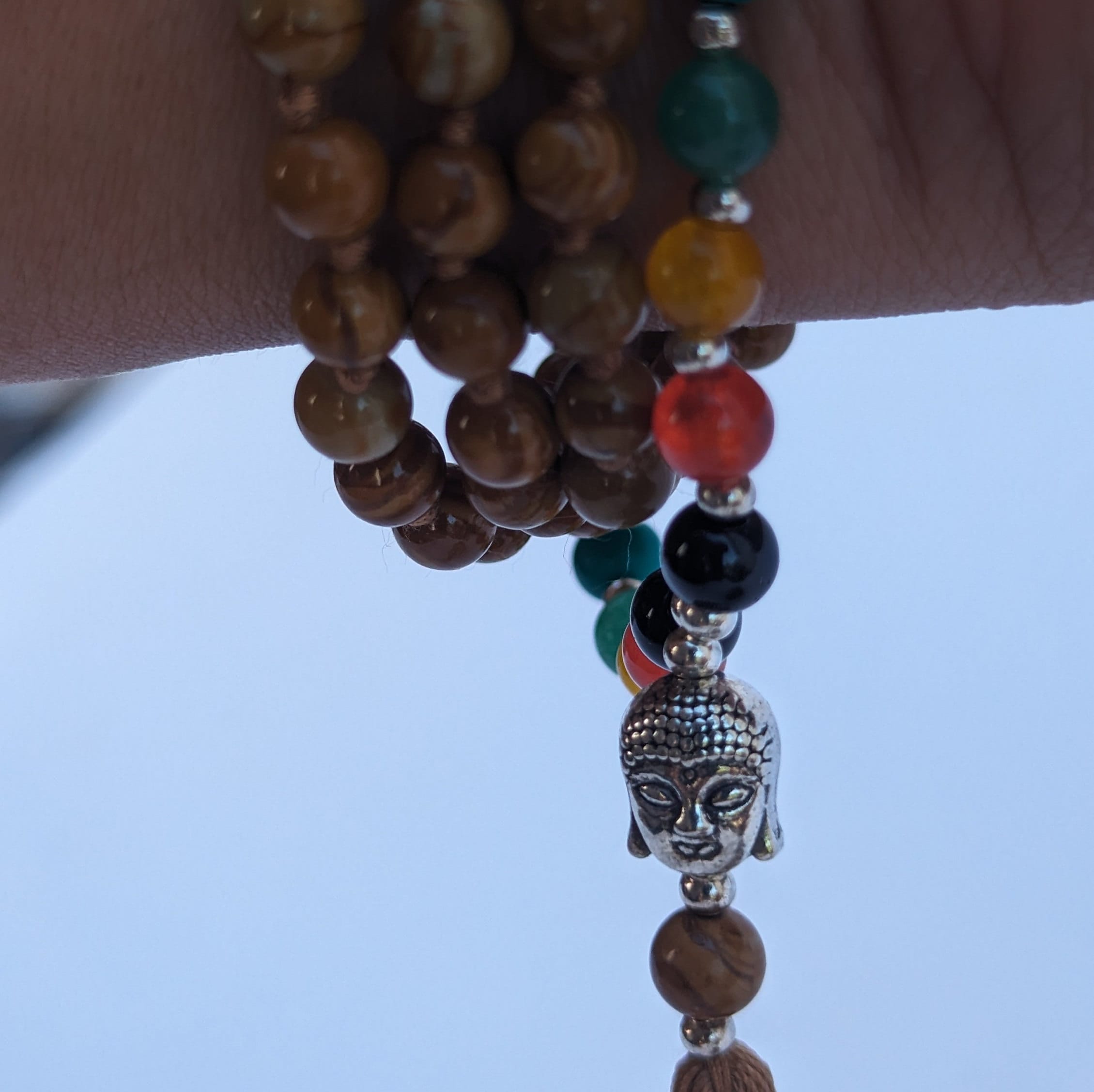 Mookaite Jasper 7 Chakra Mala: Knotted Meditation Beads