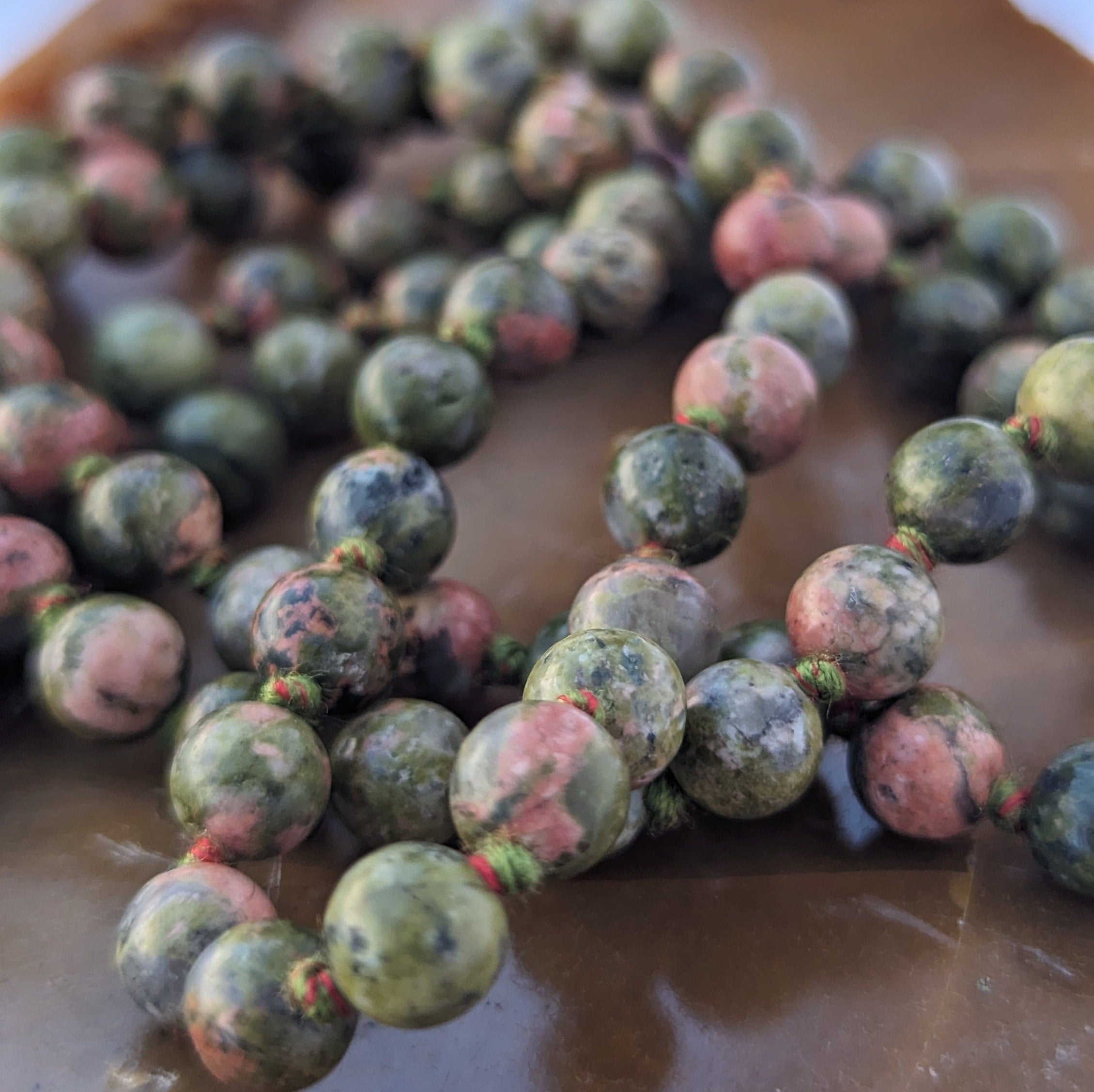 Unakite Jasper Mala: 7 Chakra Stone Meditation Beads