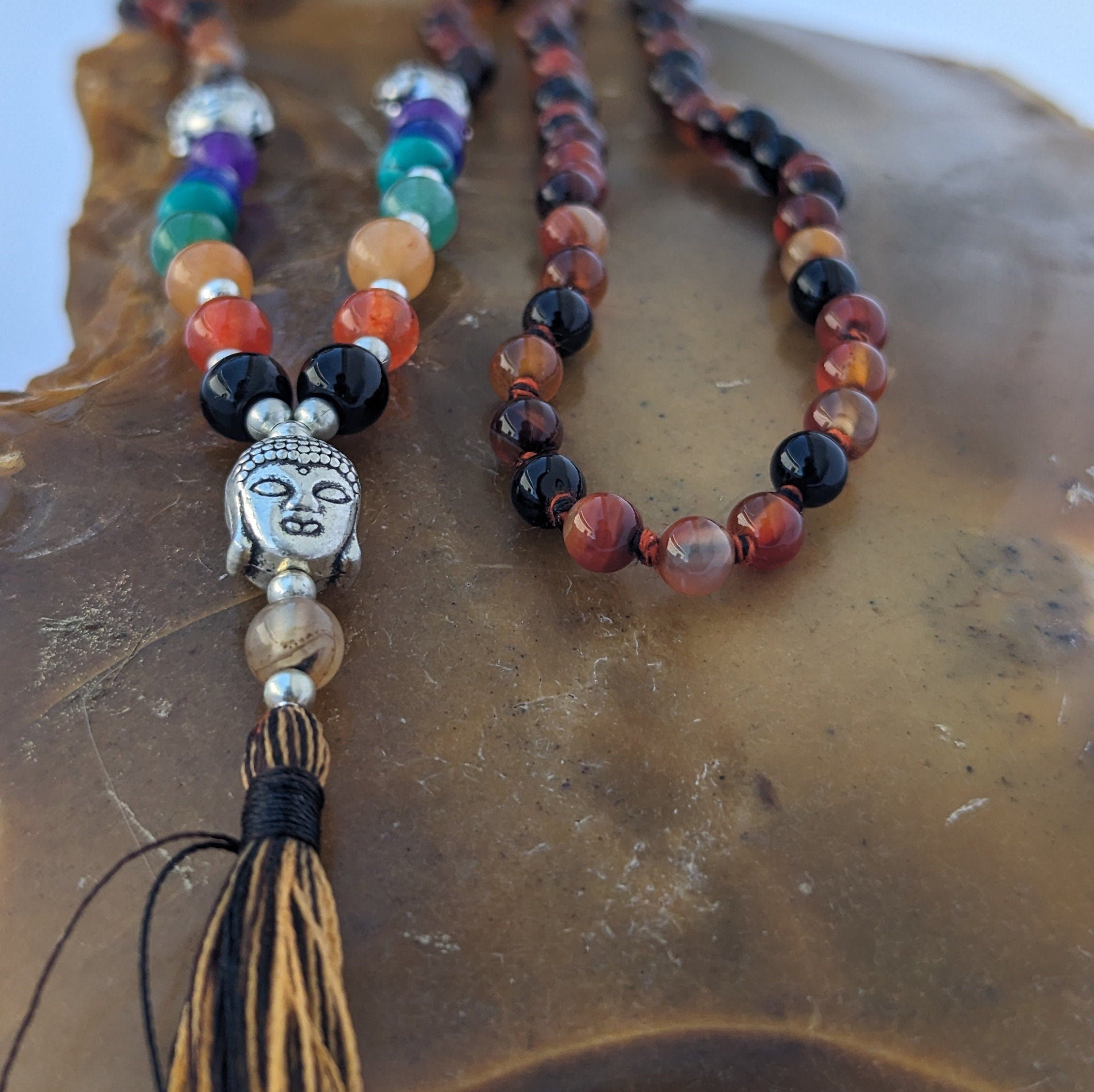 Dream Agate 7 Chakra Mala: Knotted Meditation Beads