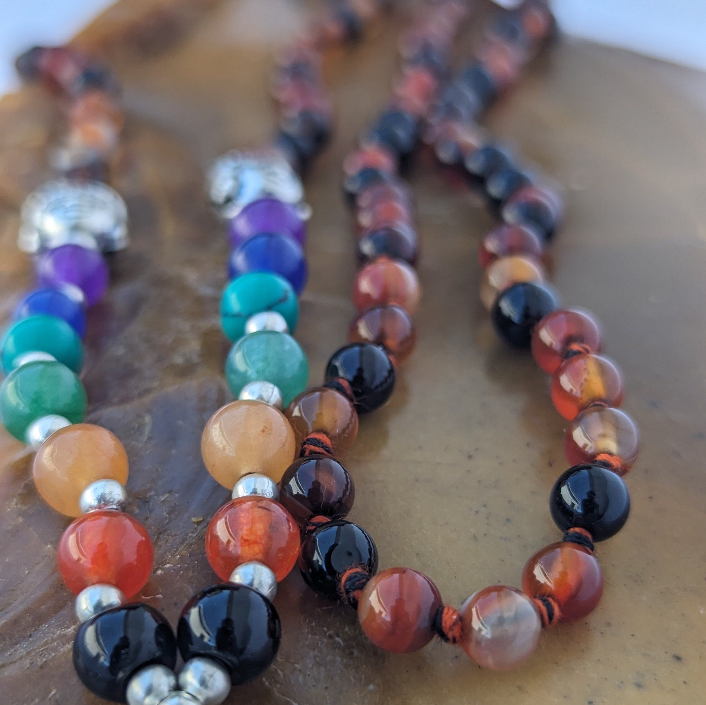Dream Agate 7 Chakra Mala: Knotted Meditation Beads