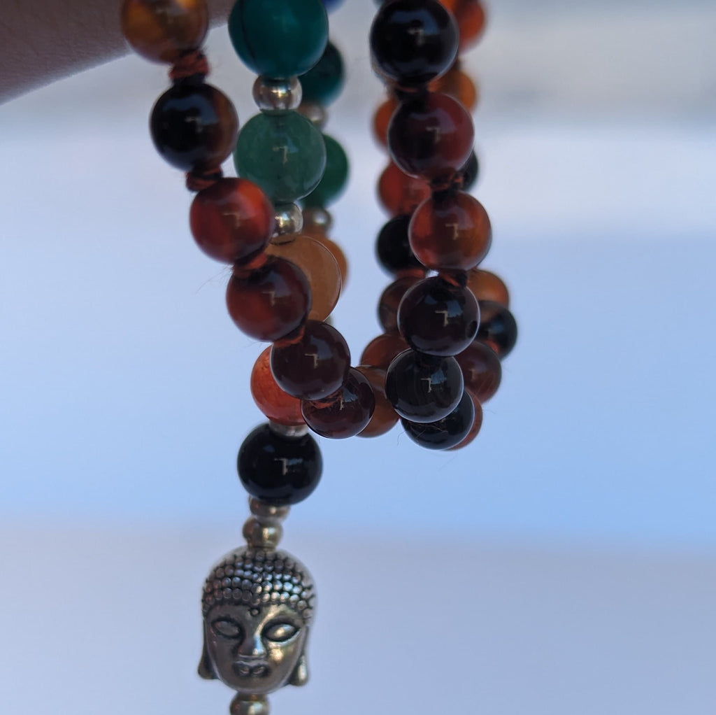 Dream Agate 7 Chakra Mala: Knotted Meditation Beads