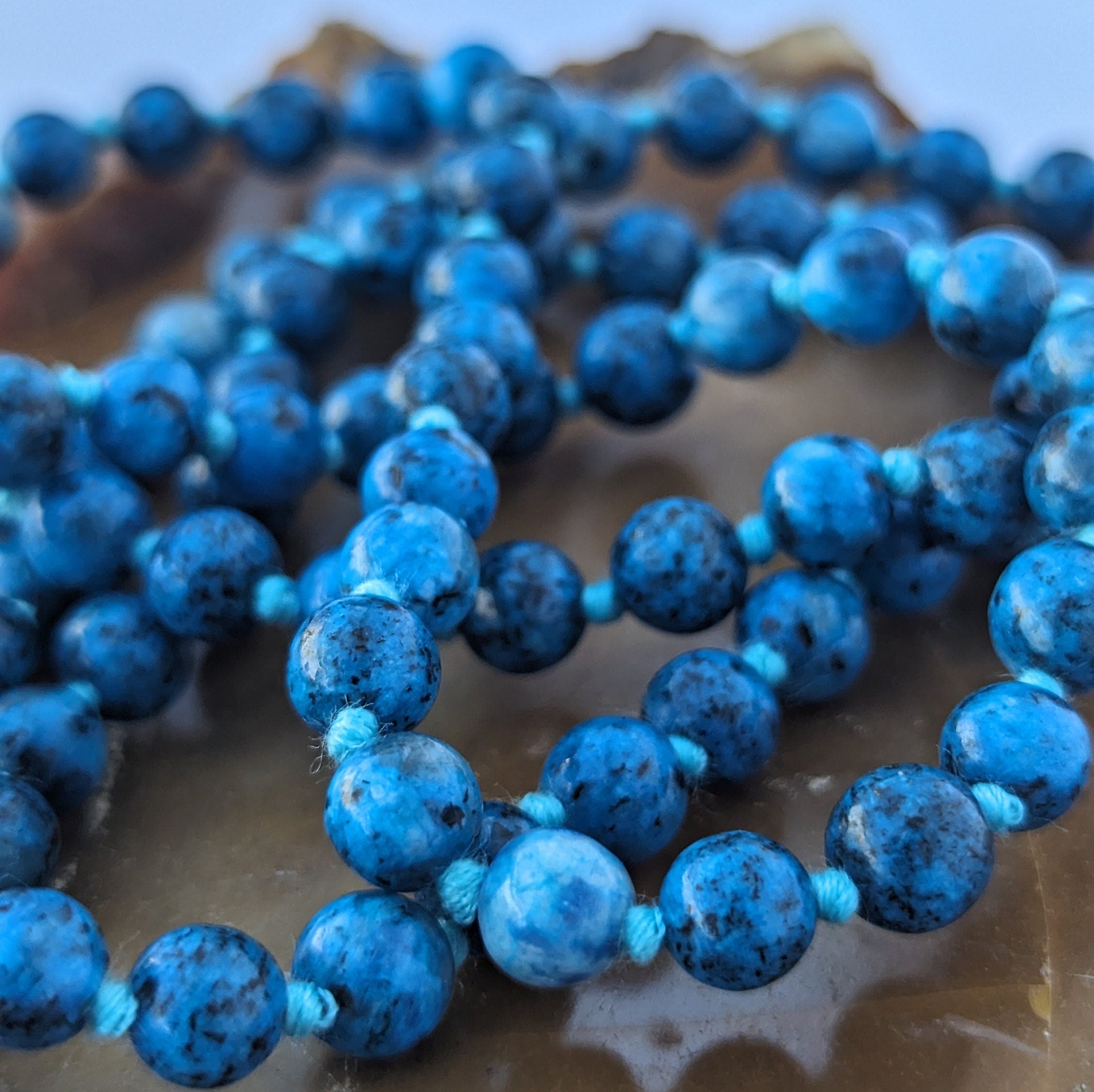 Chrysocolla 7 Chakra Mala: Knotted Meditation Beads