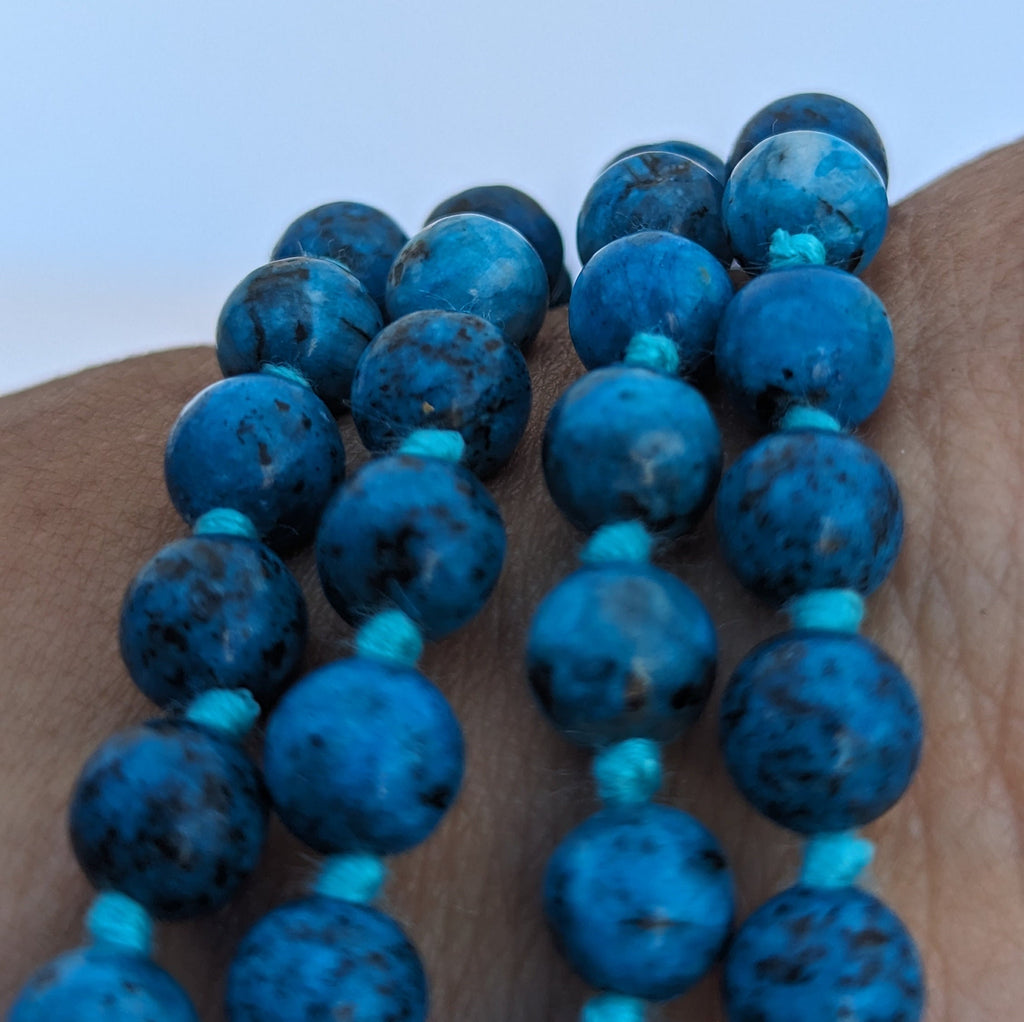 Chrysocolla 7 Chakra Mala: Knotted Meditation Beads