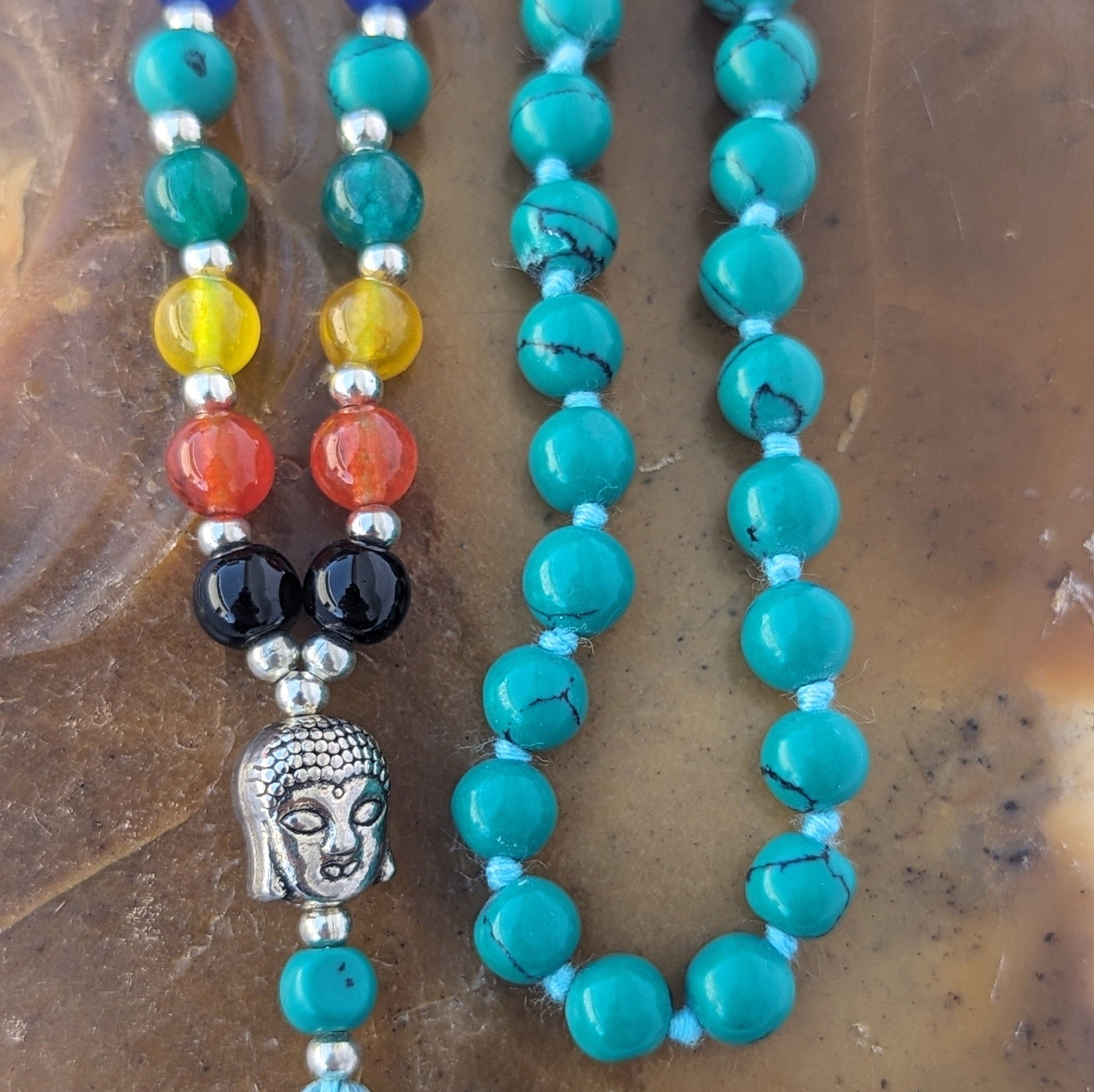 Turquoise 7 Chakra Stone Mala: Knotted Meditation Beads