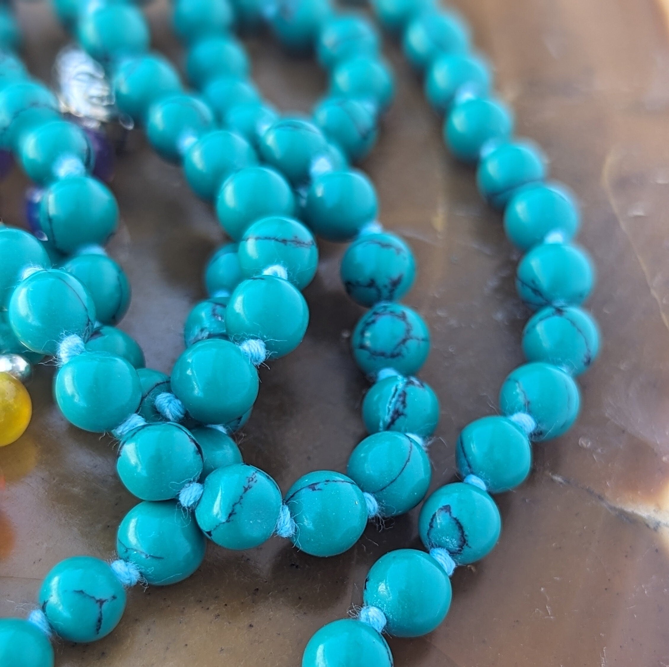 Turquoise 7 Chakra Stone Mala: Knotted Meditation Beads