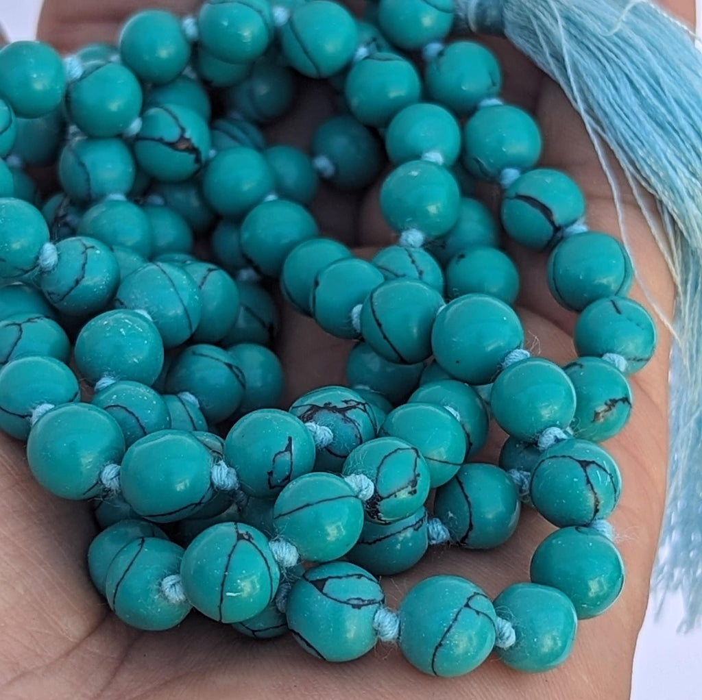 Turquoise Meditation Mala: 108 Knotted Beads, Spiritual Jewelry