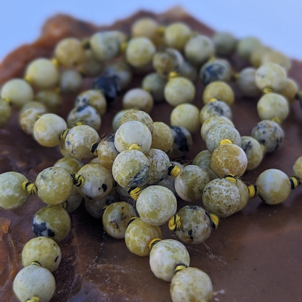 Green Jasper 7 Chakra Mala: Knotted Meditation Beads