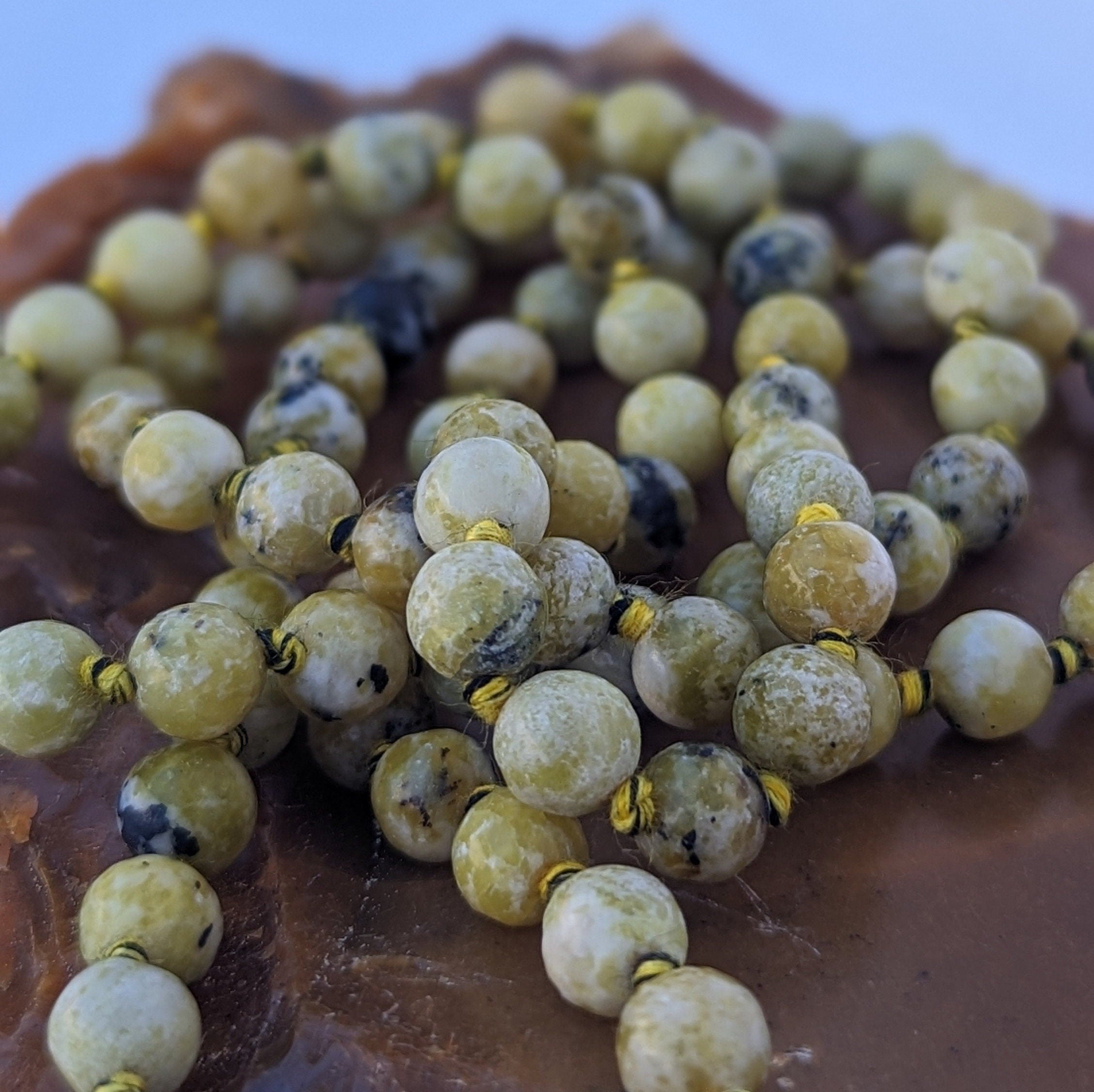 Green Jasper 7 Chakra Mala: Knotted Meditation Beads