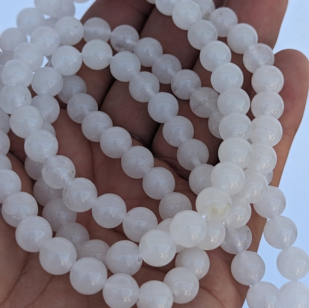 White Agate Meditation Mala: Knotted 108 Bead Crystal Mala