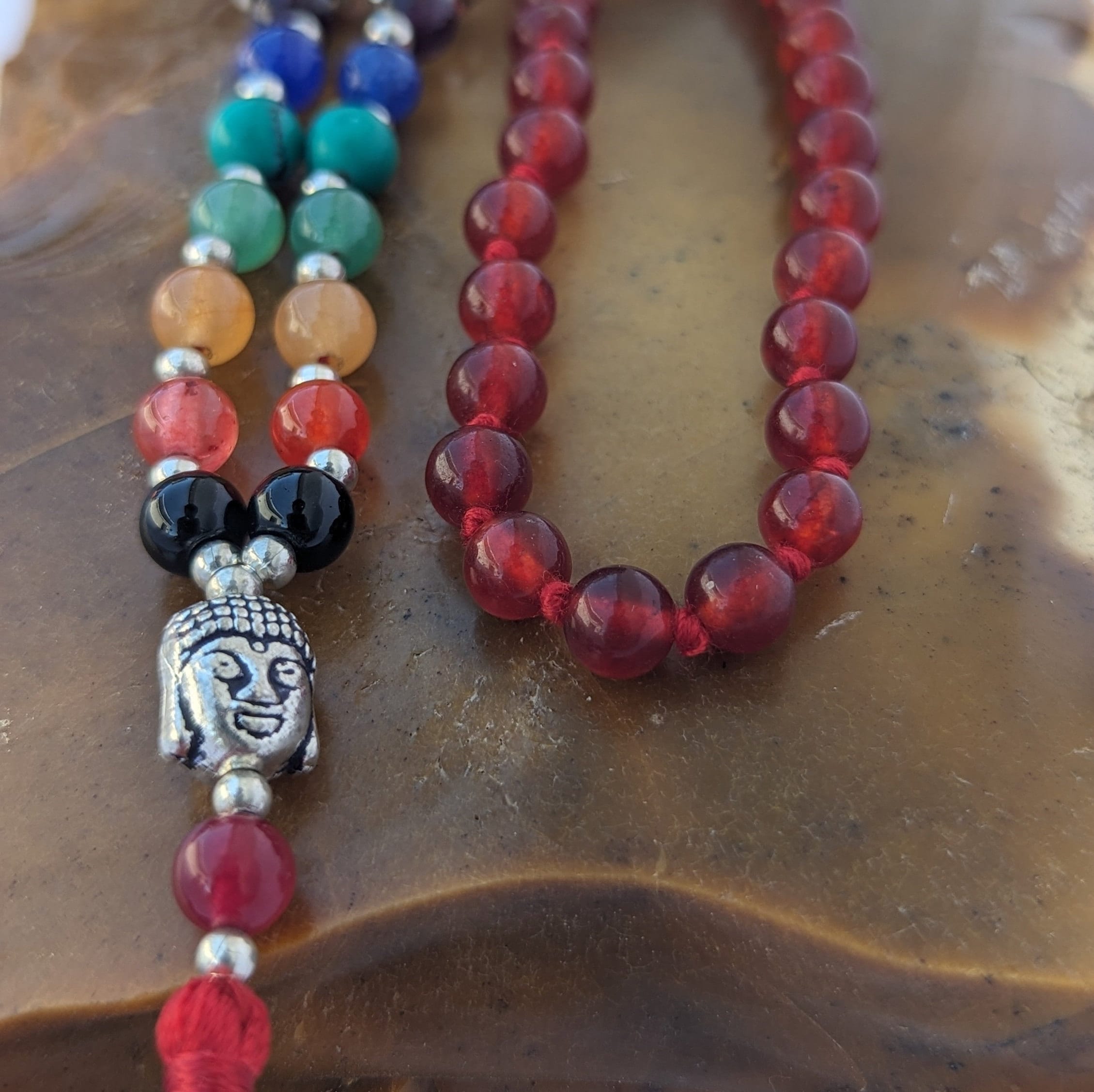 Red Agate 7 Chakra Mala: Knotted Meditation Beads
