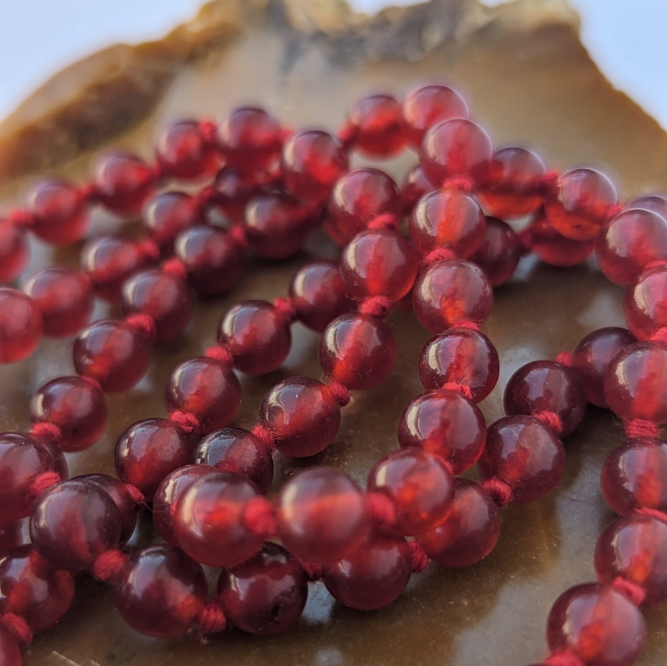 Red Agate 7 Chakra Mala: Knotted Meditation Beads
