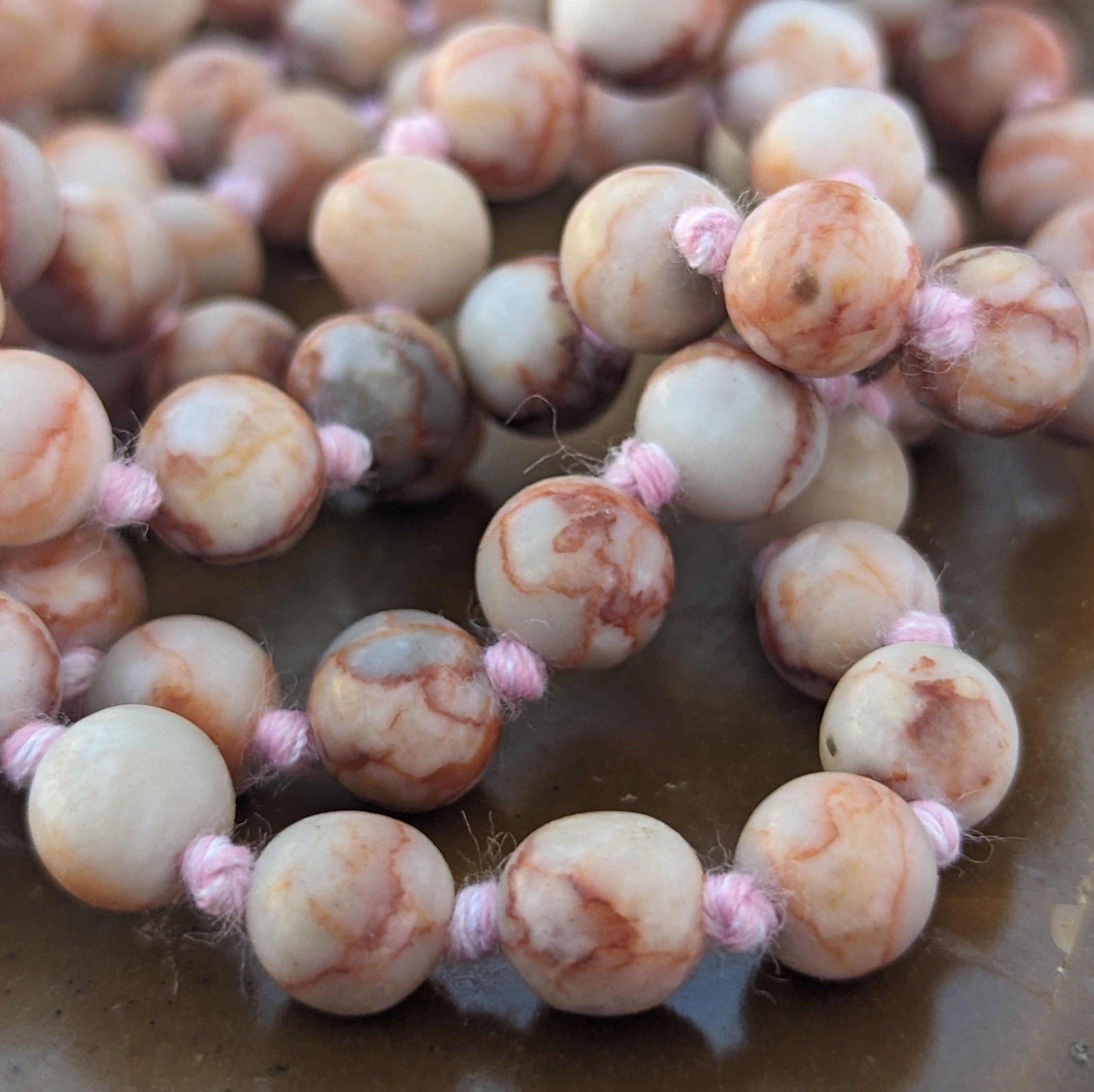 Red Picasso Jasper 7 Chakra Mala: Knotted Meditation Beads