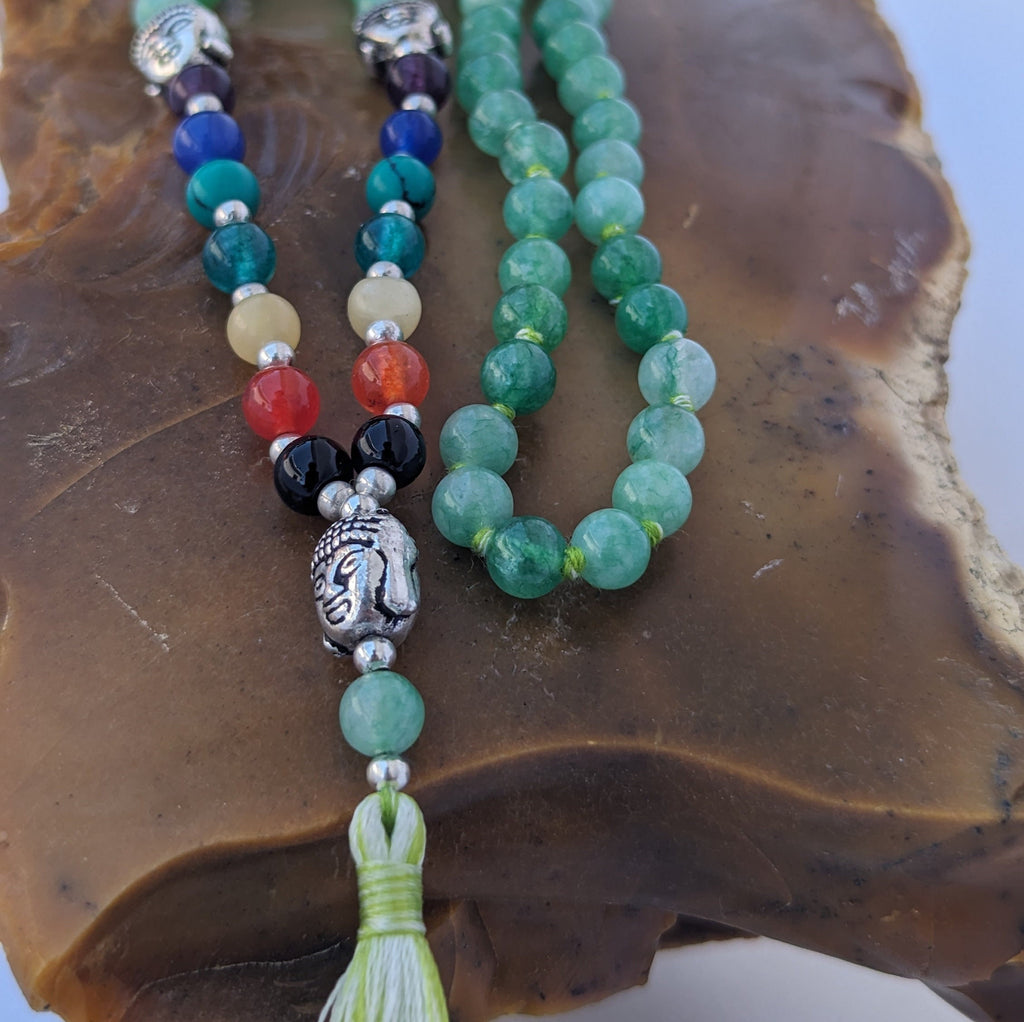 Jade 7 Chakra Mala: Knotted Meditation Beads
