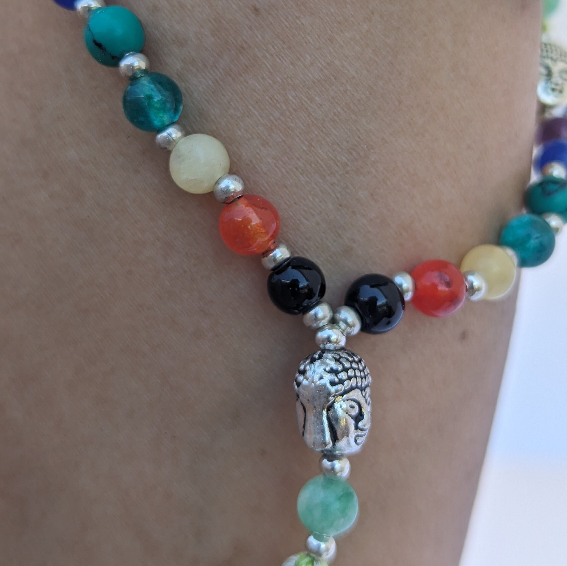 Jade 7 Chakra Mala: Knotted Meditation Beads