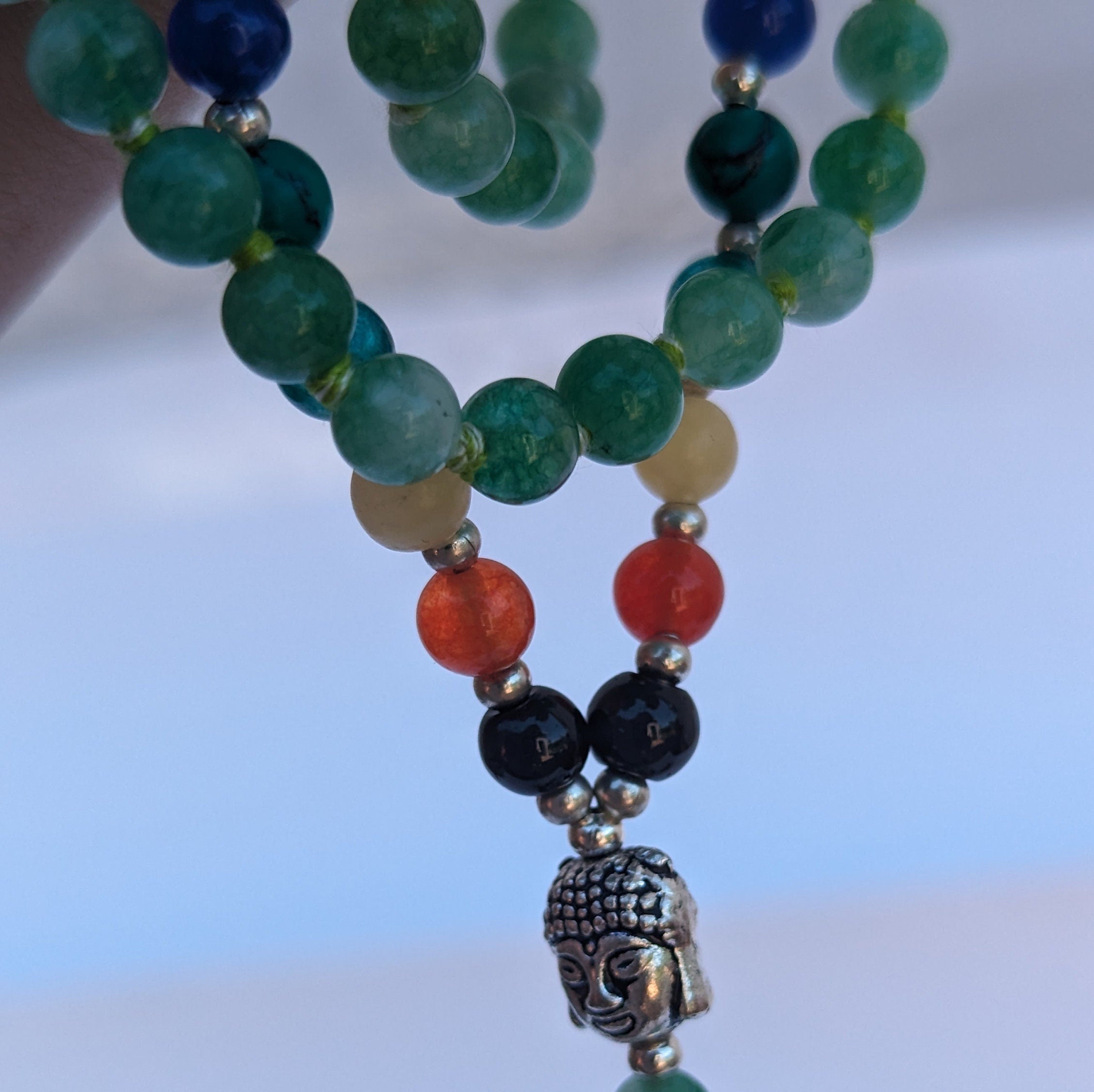 Jade 7 Chakra Mala: Knotted Meditation Beads