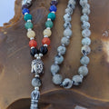Kiwi Jasper 7 Chakra Mala: Knotted Meditation Beads