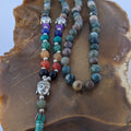 Moss Agate 7 Chakra Mala: Knotted Meditation Beads