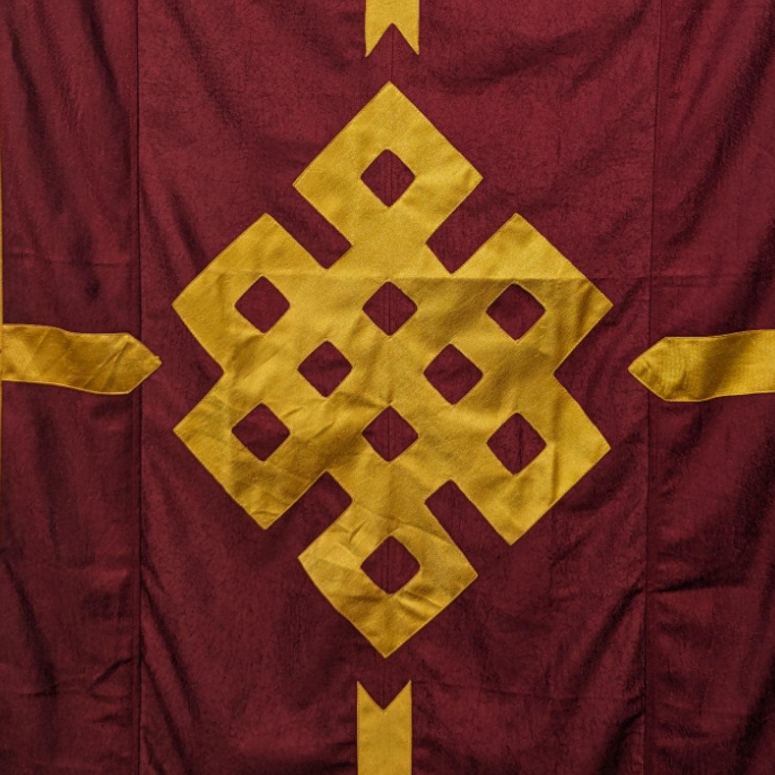 Velvet Tibetan Door Curtain: Auspicious Symbols, Buddhist Decor (3x6 ft)