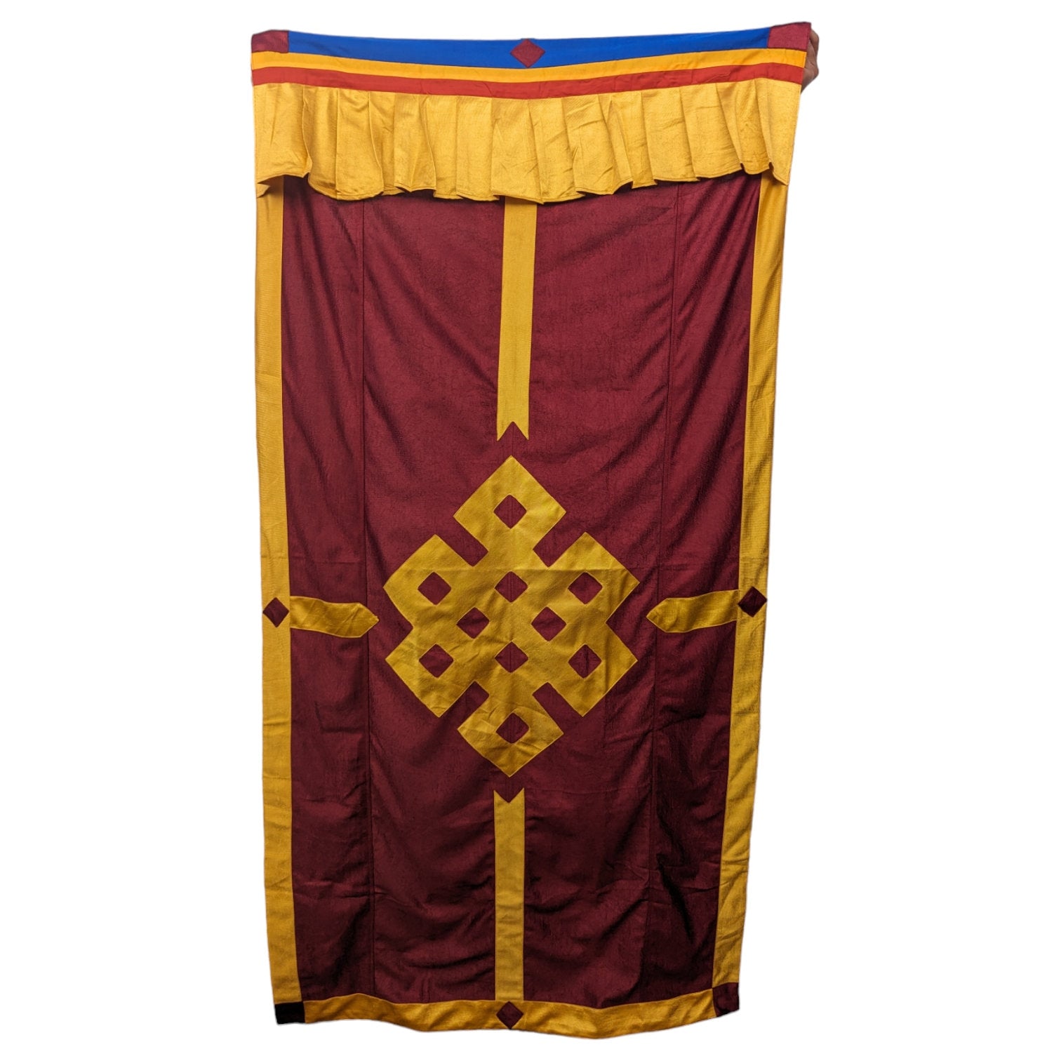 Velvet Tibetan Door Curtain: Auspicious Symbols, Buddhist Decor (3x6 ft)