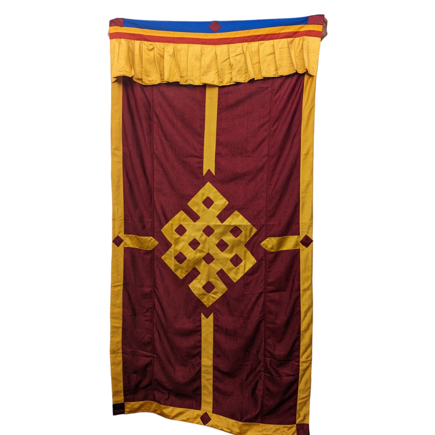 Velvet Tibetan Door Curtain: Auspicious Symbols, Buddhist Decor (3x6 ft)