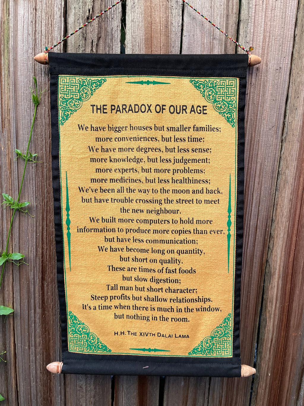 Dalai Lama 'Paradox of Our Age' Quote Wall Hanging