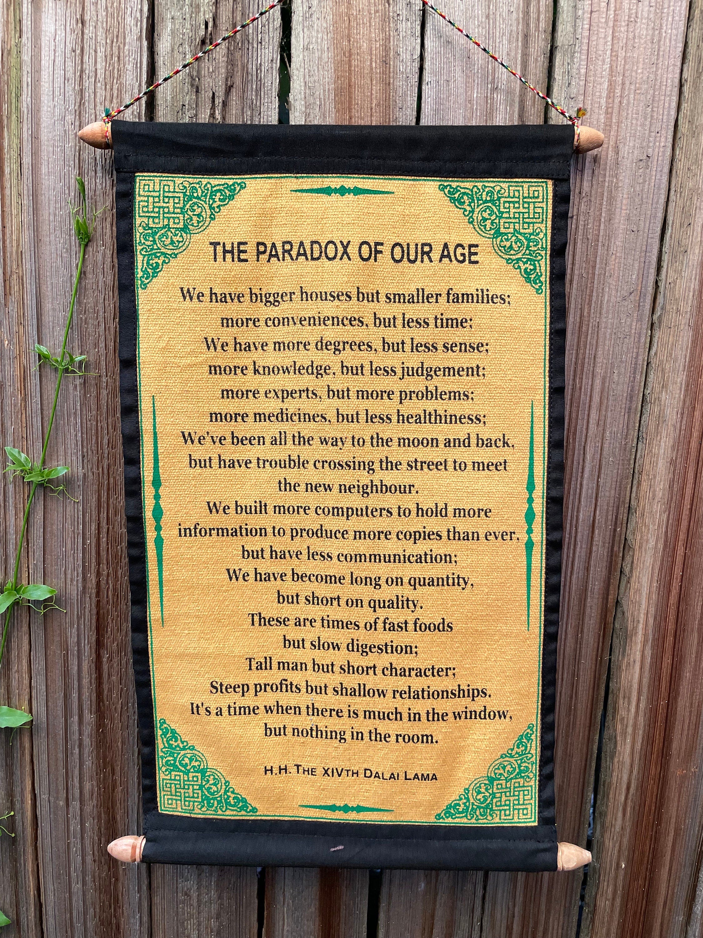 Dalai Lama 'Paradox of Our Age' Quote Wall Hanging