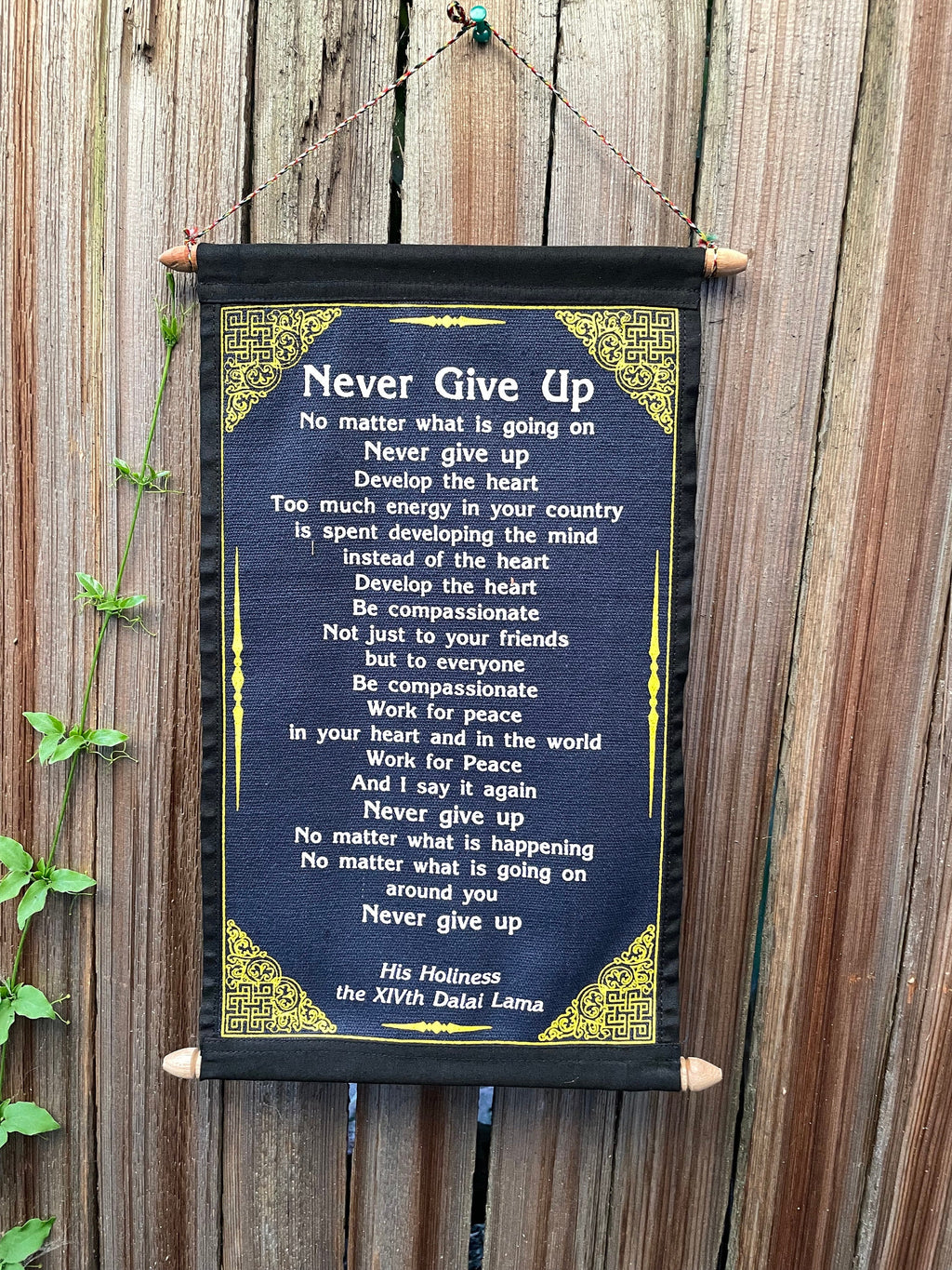 Dalai Lama 'Never Give Up' Quote Tapestry - Inspirational Cotton Wall Hanging