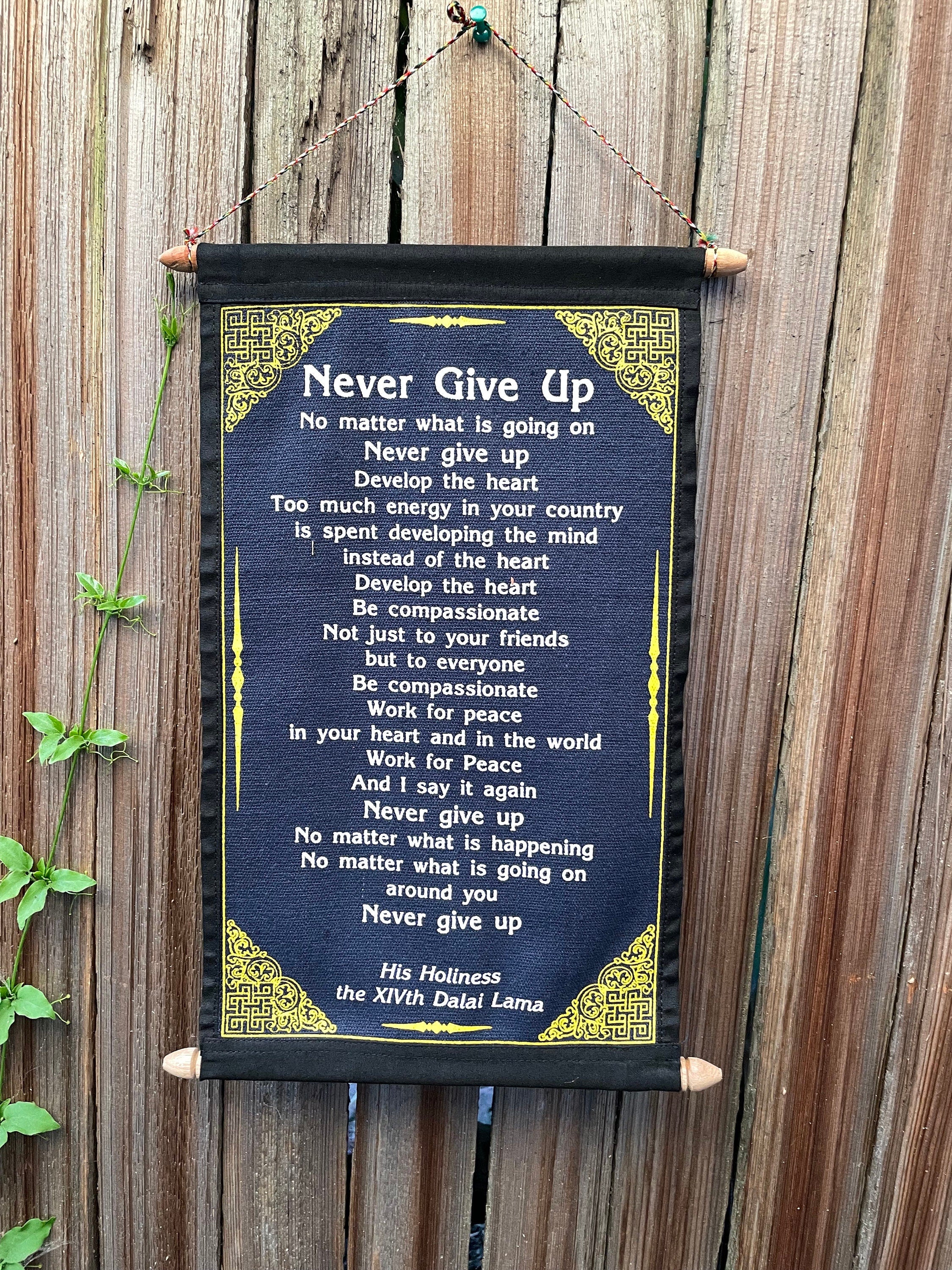 Dalai Lama 'Never Give Up' Quote Tapestry - Inspirational Cotton Wall Hanging