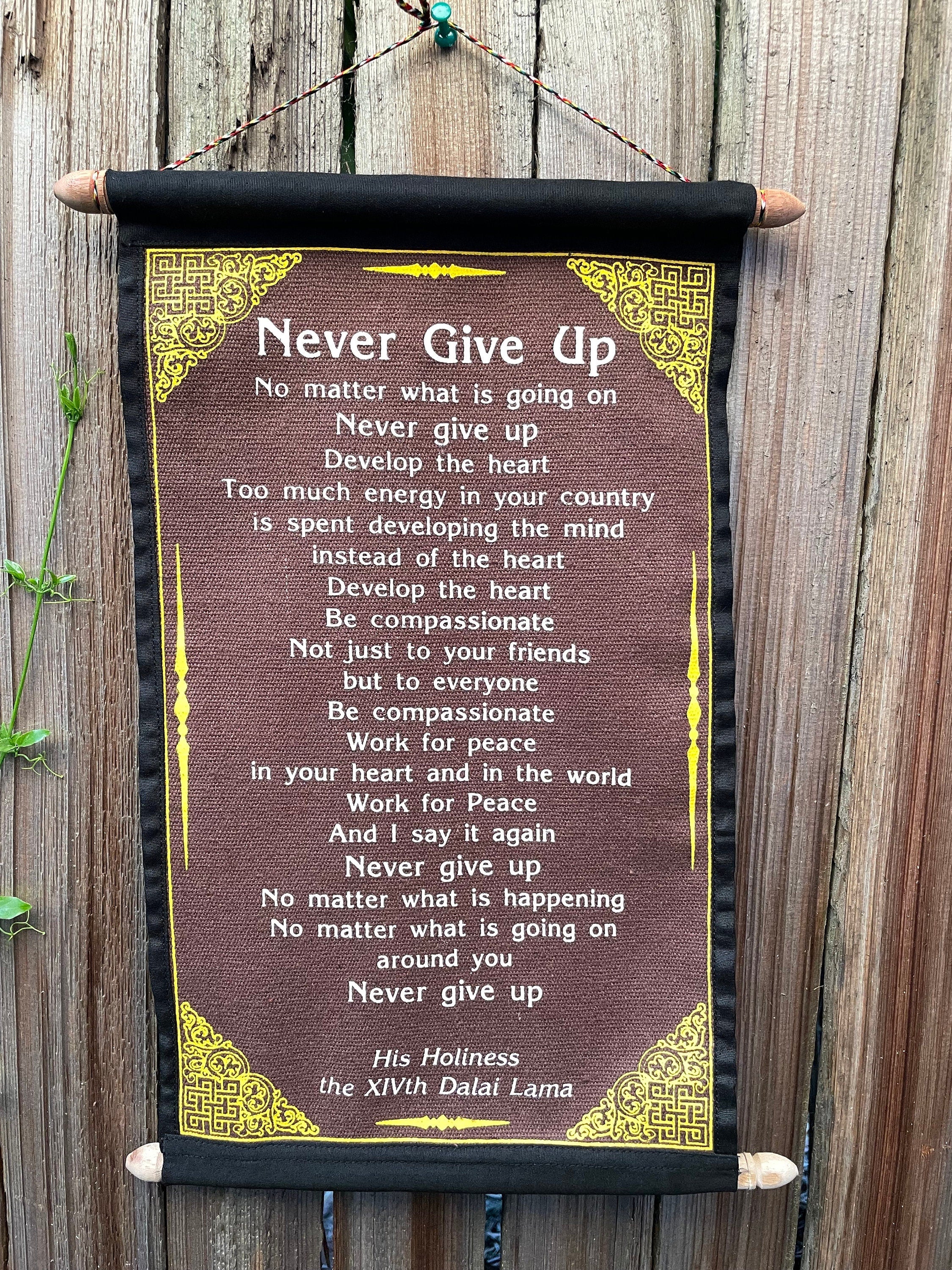 Dalai Lama 'Never Give Up' Quote Tapestry - Inspirational Cotton Wall Hanging