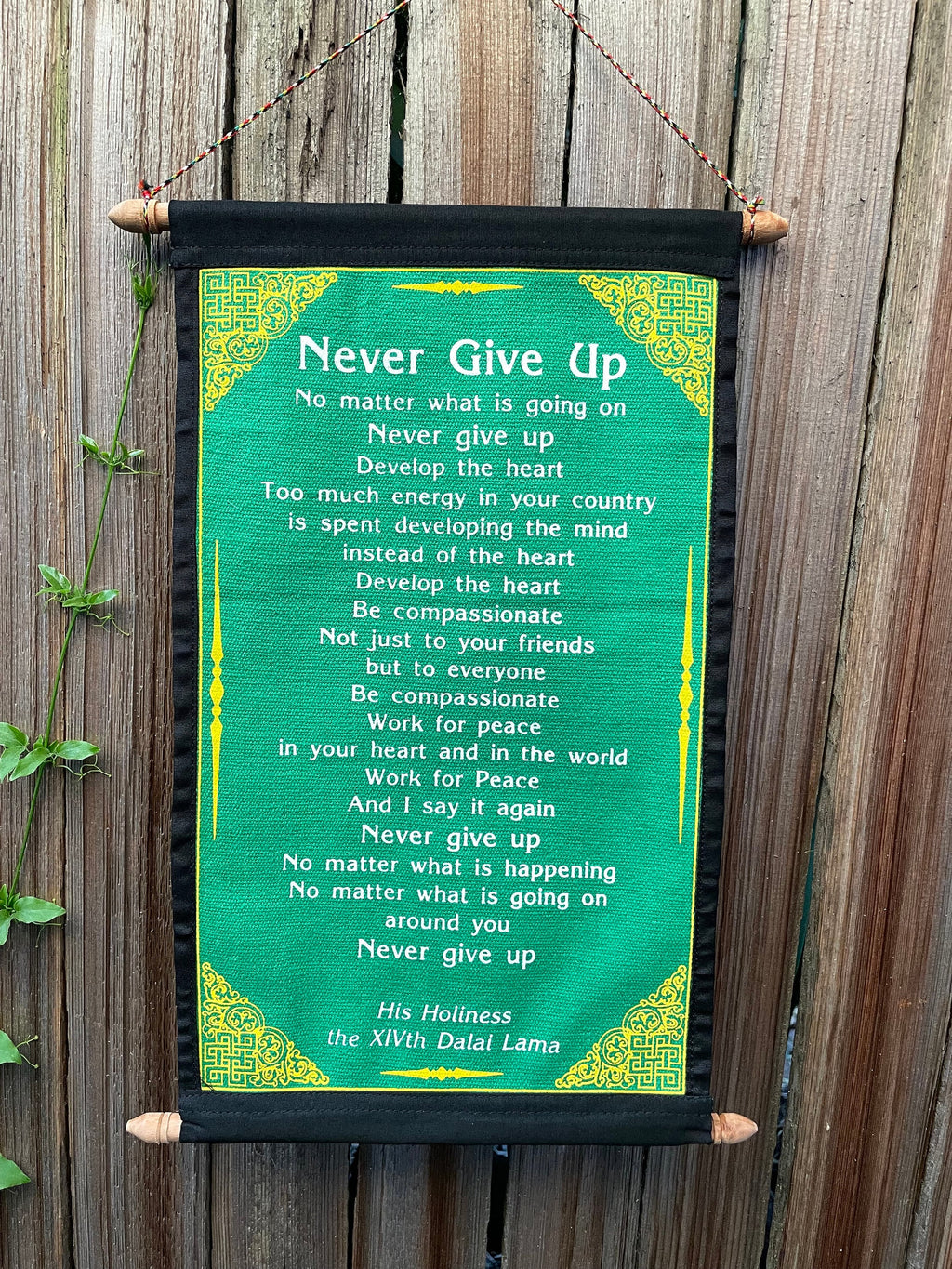 Dalai Lama 'Never Give Up' Quote Tapestry - Inspirational Cotton Wall Hanging