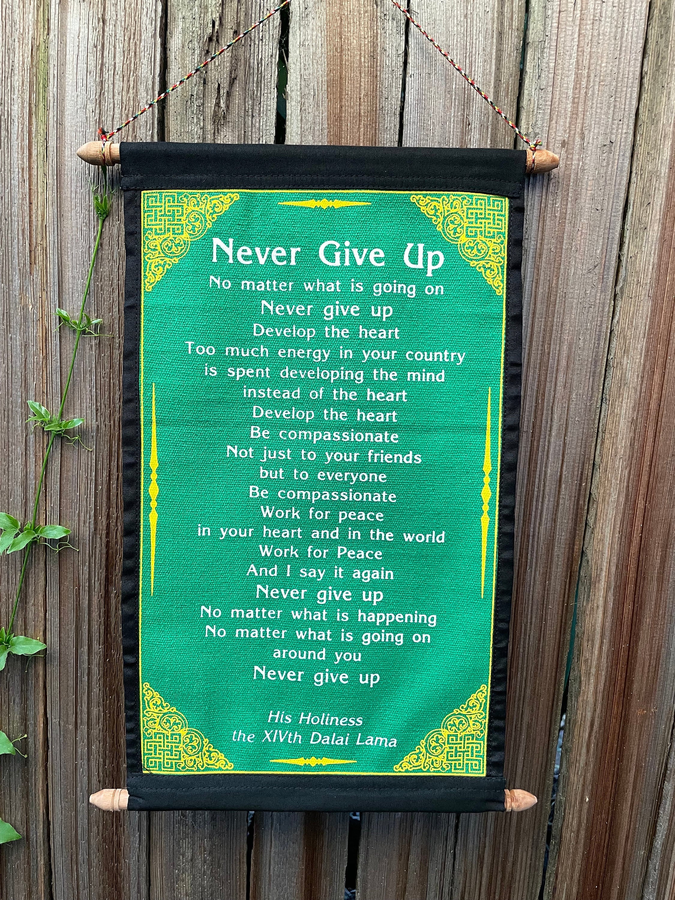 Dalai Lama 'Never Give Up' Quote Tapestry - Inspirational Cotton Wall Hanging