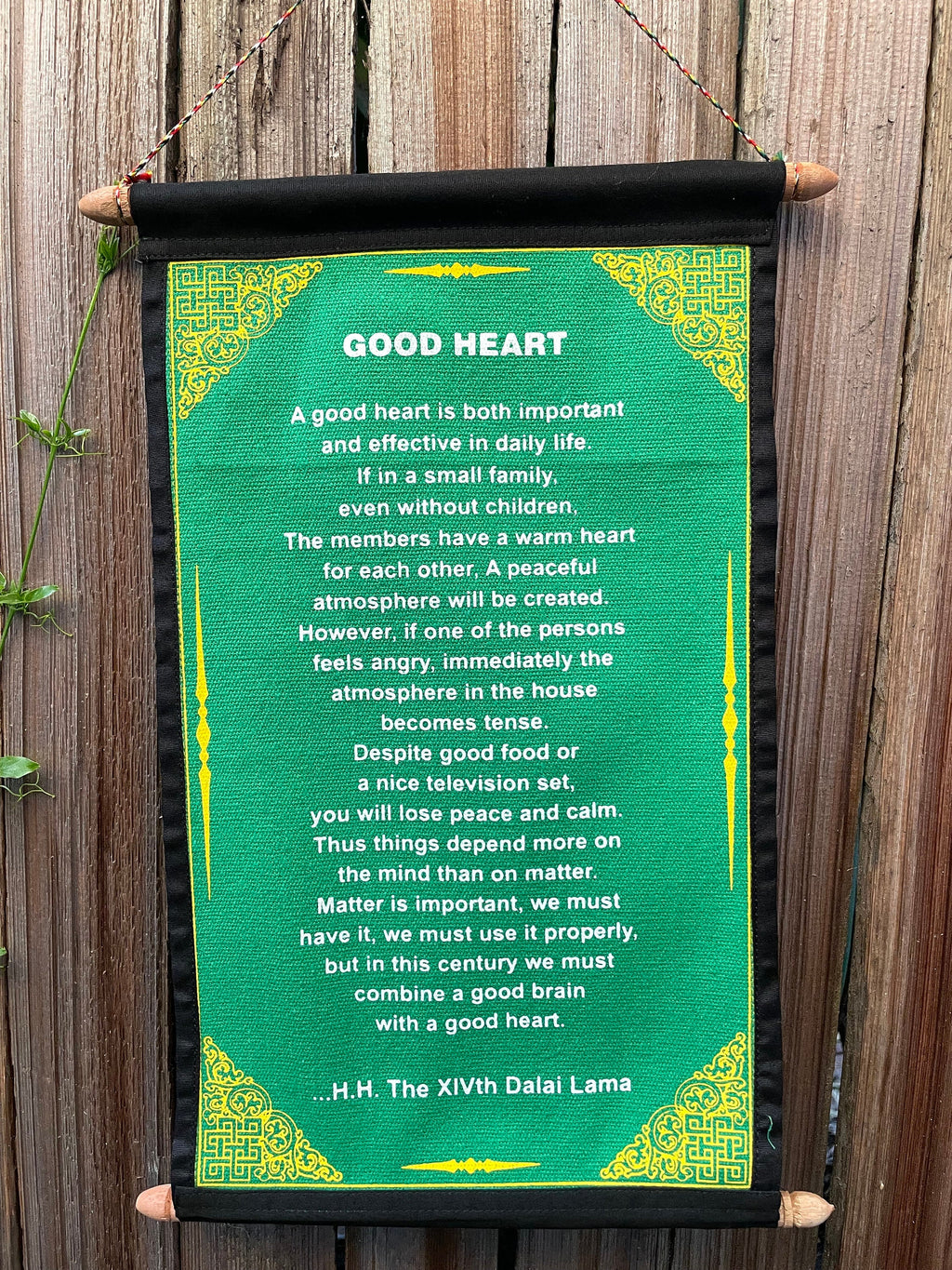 Dalai Lama 'Good Heart' Quote Scroll - Inspirational Cotton Wall Art