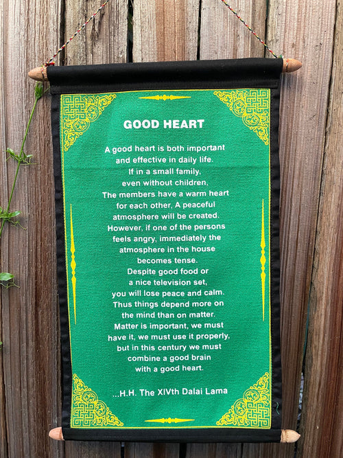 Dalai Lama 'Good Heart' Quote Scroll - Inspirational Cotton Wall Art