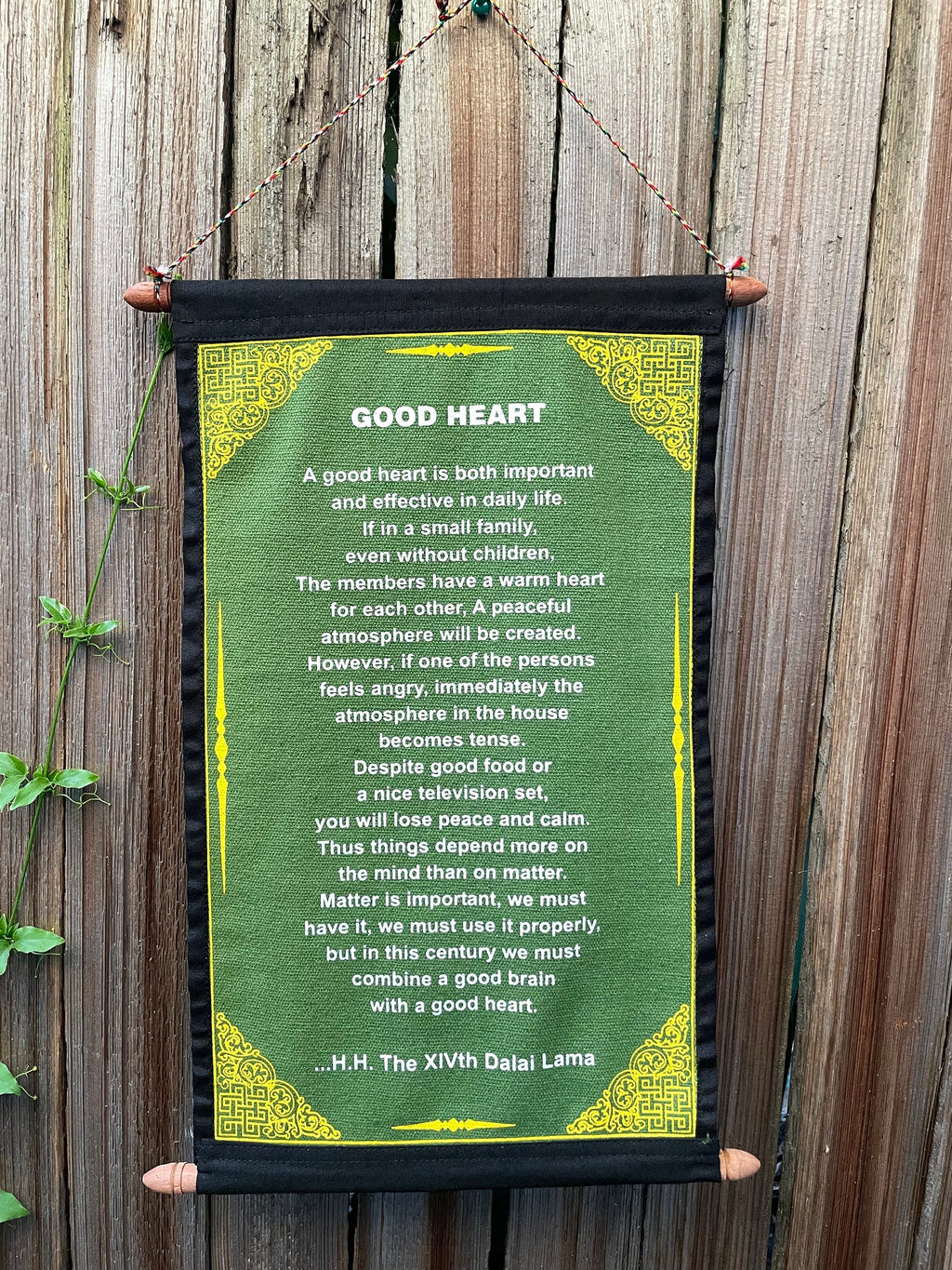 Dalai Lama 'Good Heart' Quote Scroll - Inspirational Cotton Wall Art
