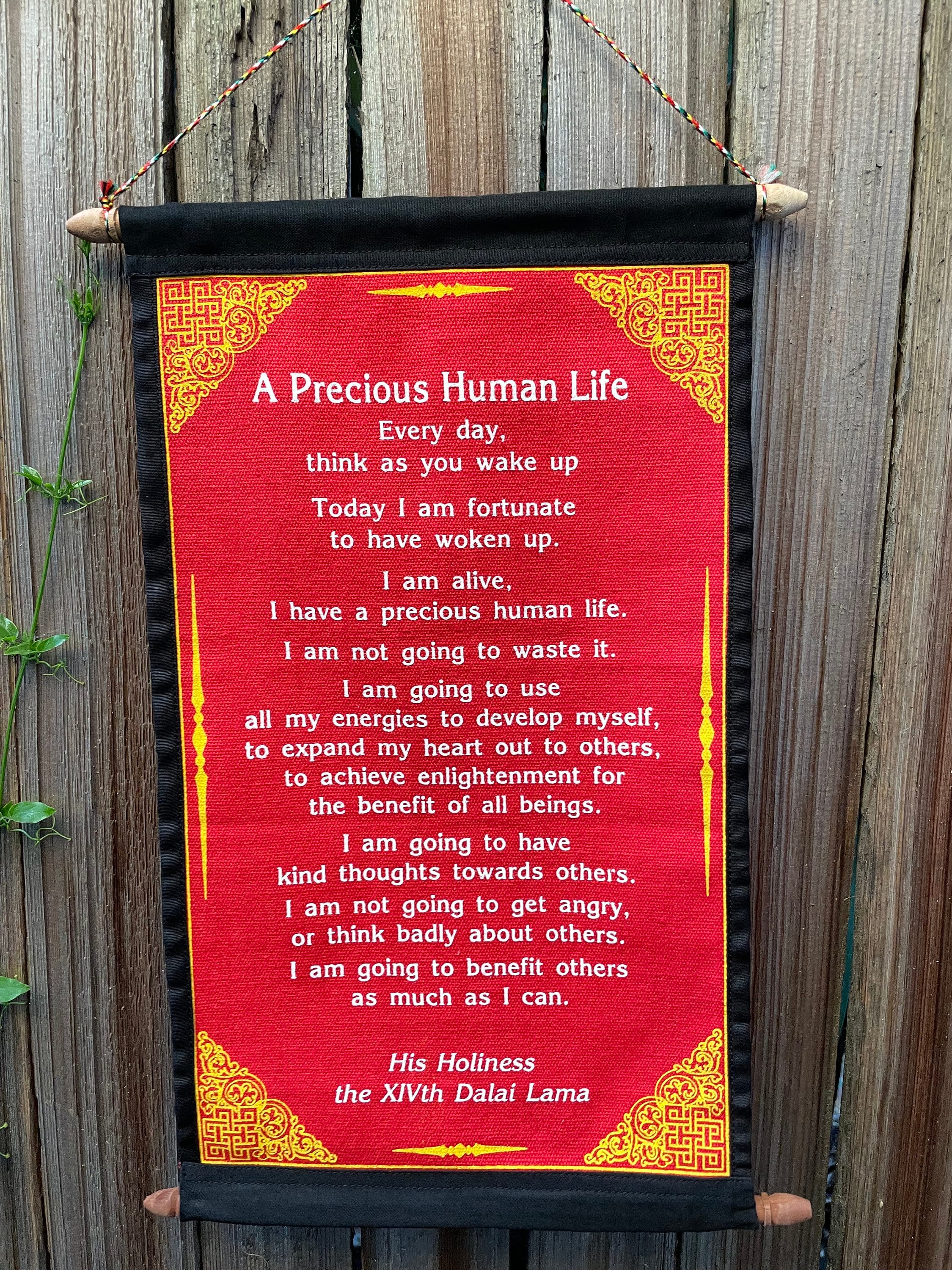 Dalai Lama Quotes "A Precious Human Life" Cotton Wall Hanging: Inspirational, Positivity