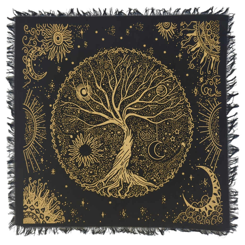 Zodiac Sun Tarot Cloth: Golden Selenite Crystal Altar Tablecloth