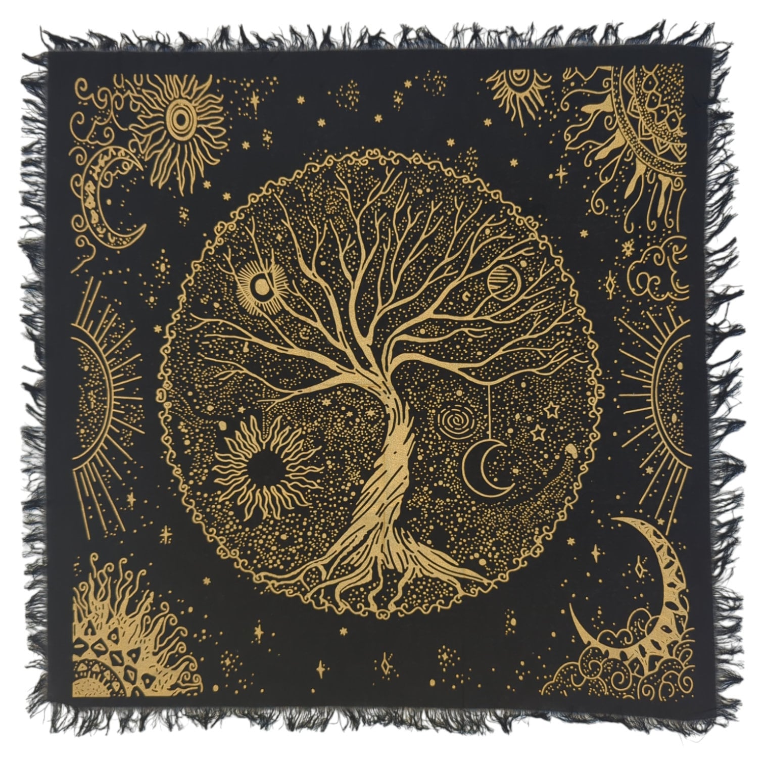 Zodiac Sun Tarot Cloth: Golden Selenite Crystal Altar Tablecloth