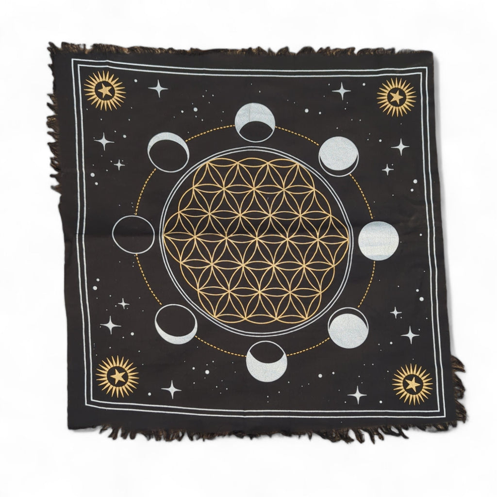 Zodiac Sun Tarot Cloth: Golden Selenite Crystal Altar Tablecloth