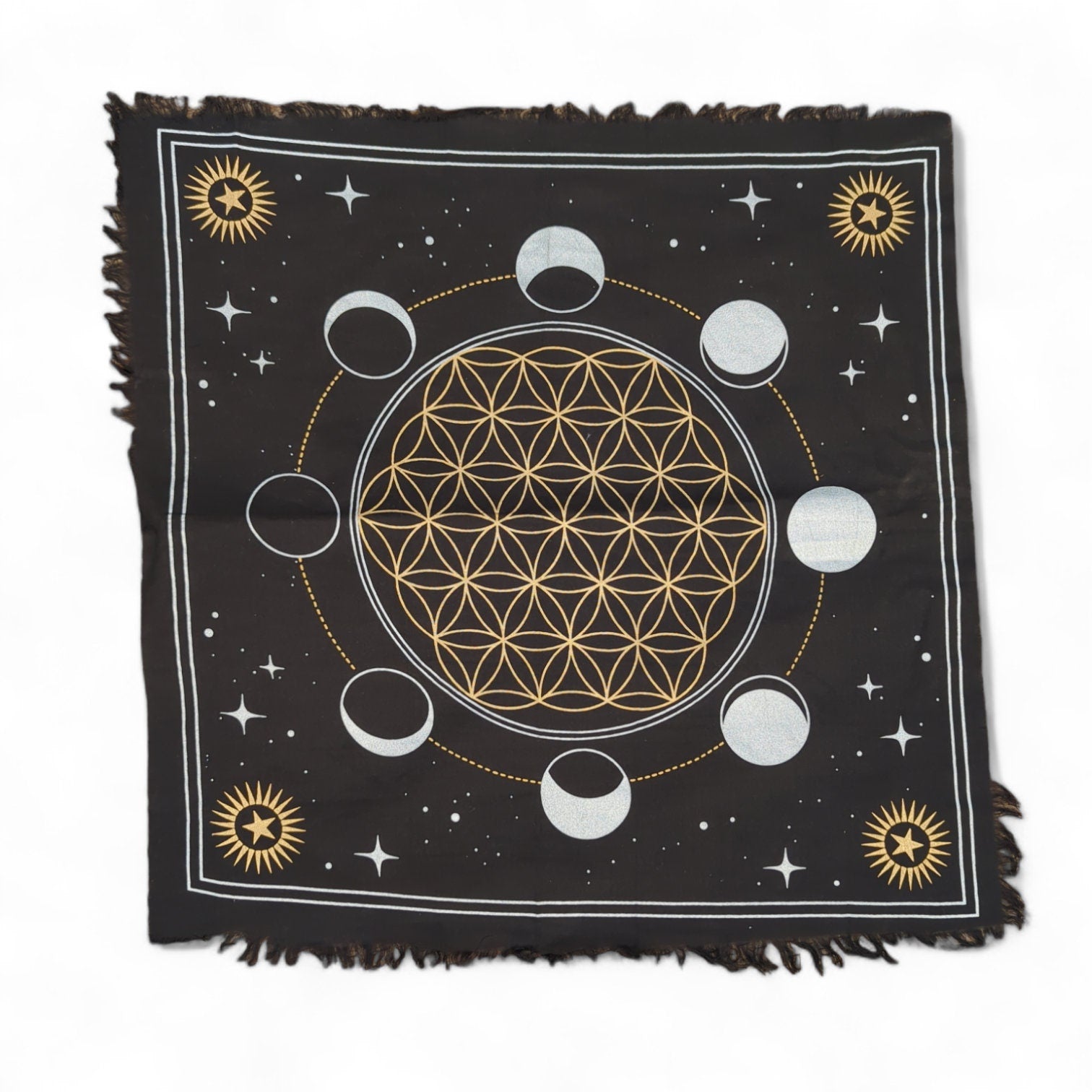 Zodiac Sun Tarot Cloth: Golden Selenite Crystal Altar Tablecloth