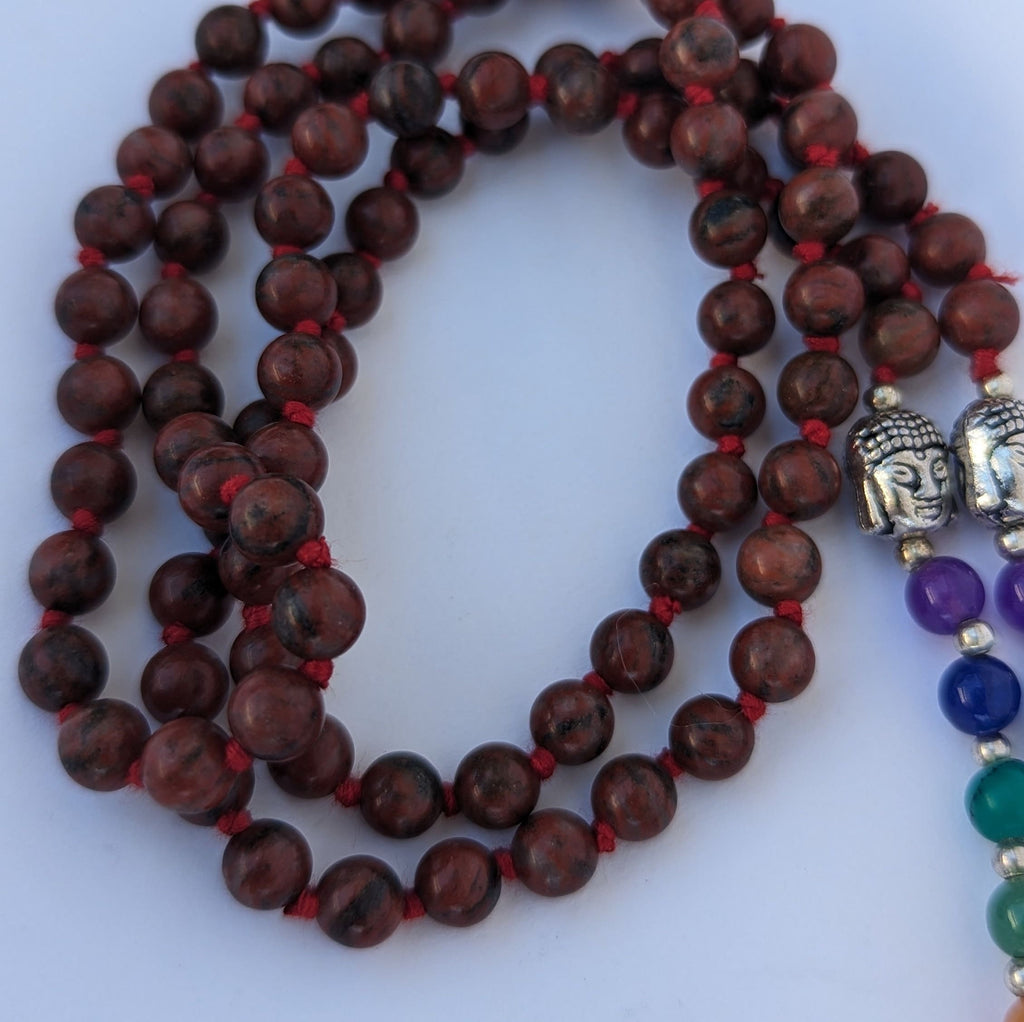 Red Jasper 7 Chakra Mala: Knotted Meditation Beads, 108 Beads