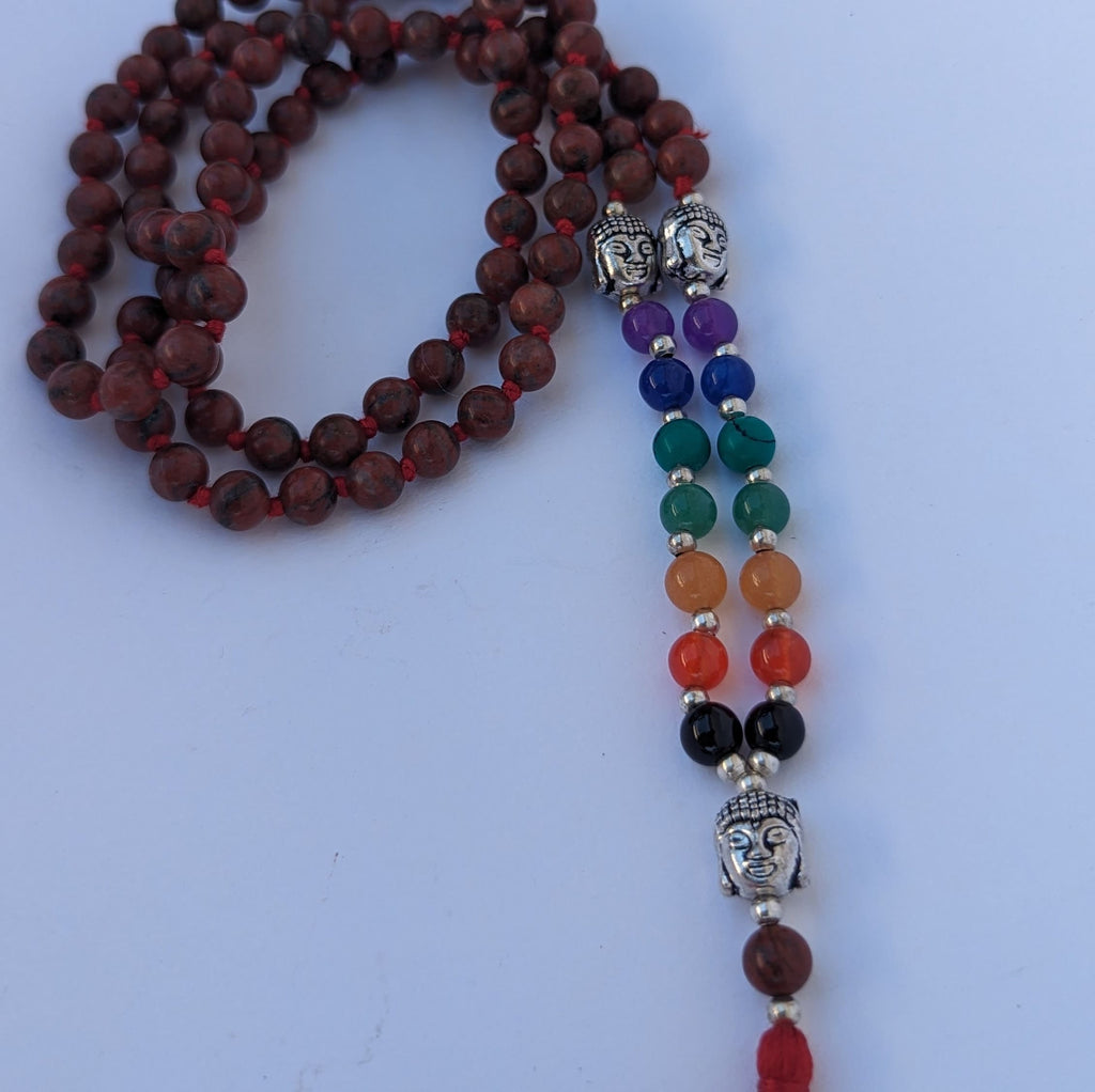 Red Jasper 7 Chakra Mala: Knotted Meditation Beads, 108 Beads