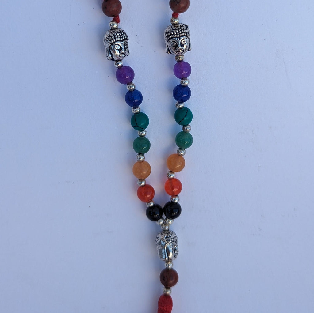 Red Jasper 7 Chakra Mala: Knotted Meditation Beads, 108 Beads