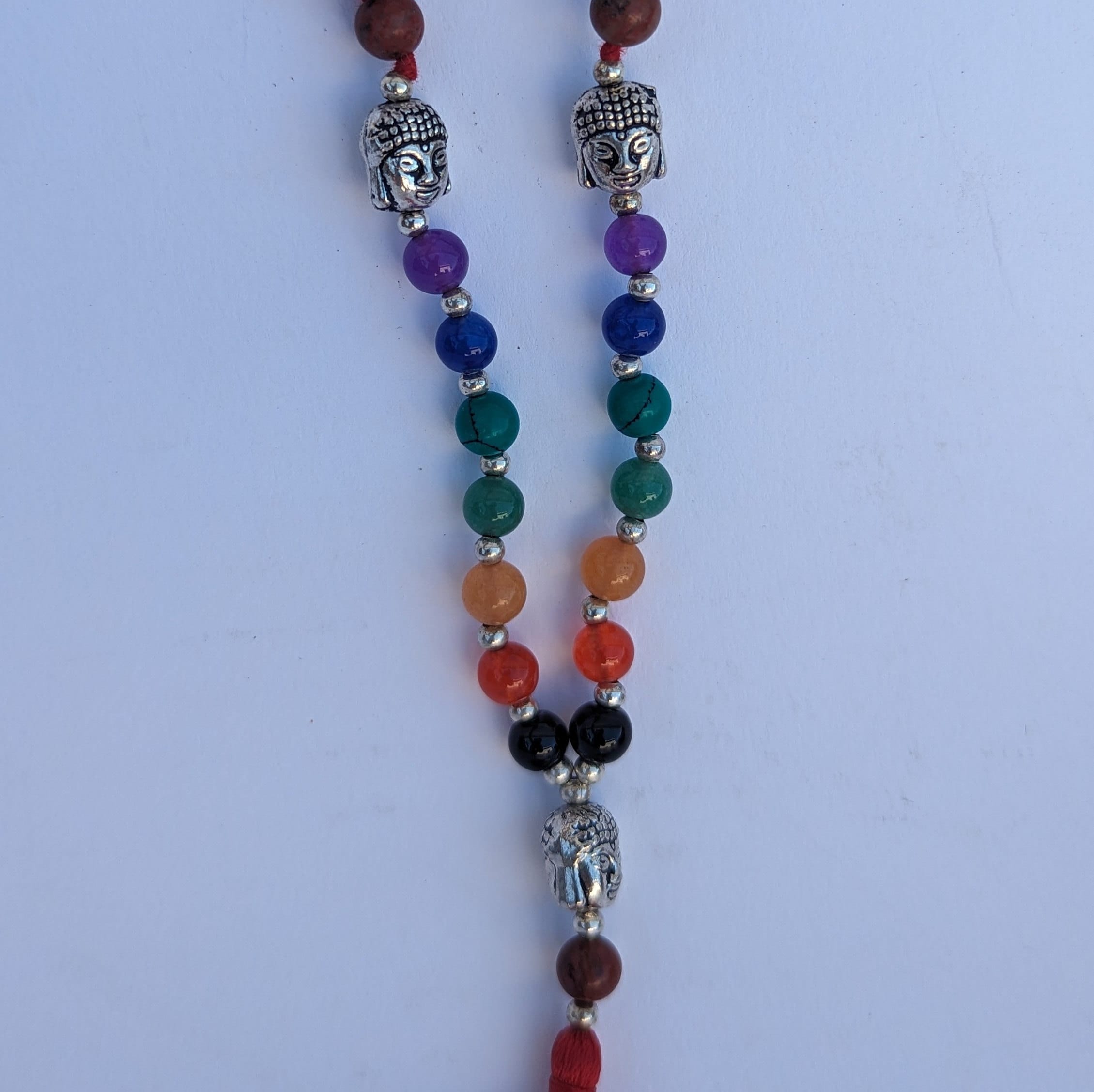Red Jasper 7 Chakra Mala: Knotted Meditation Beads, 108 Beads